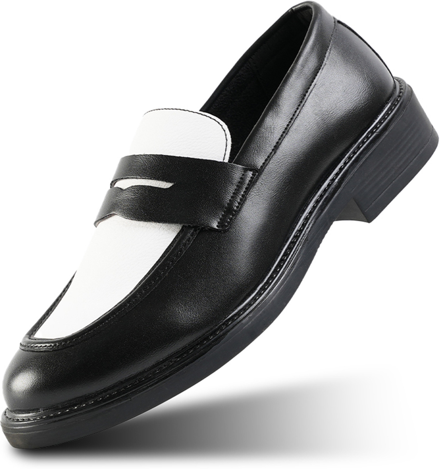 Image of Monkstory Cosmopolitan Contrast Penny Loafers - Black /White Loafers For Men (Black, White , 10)