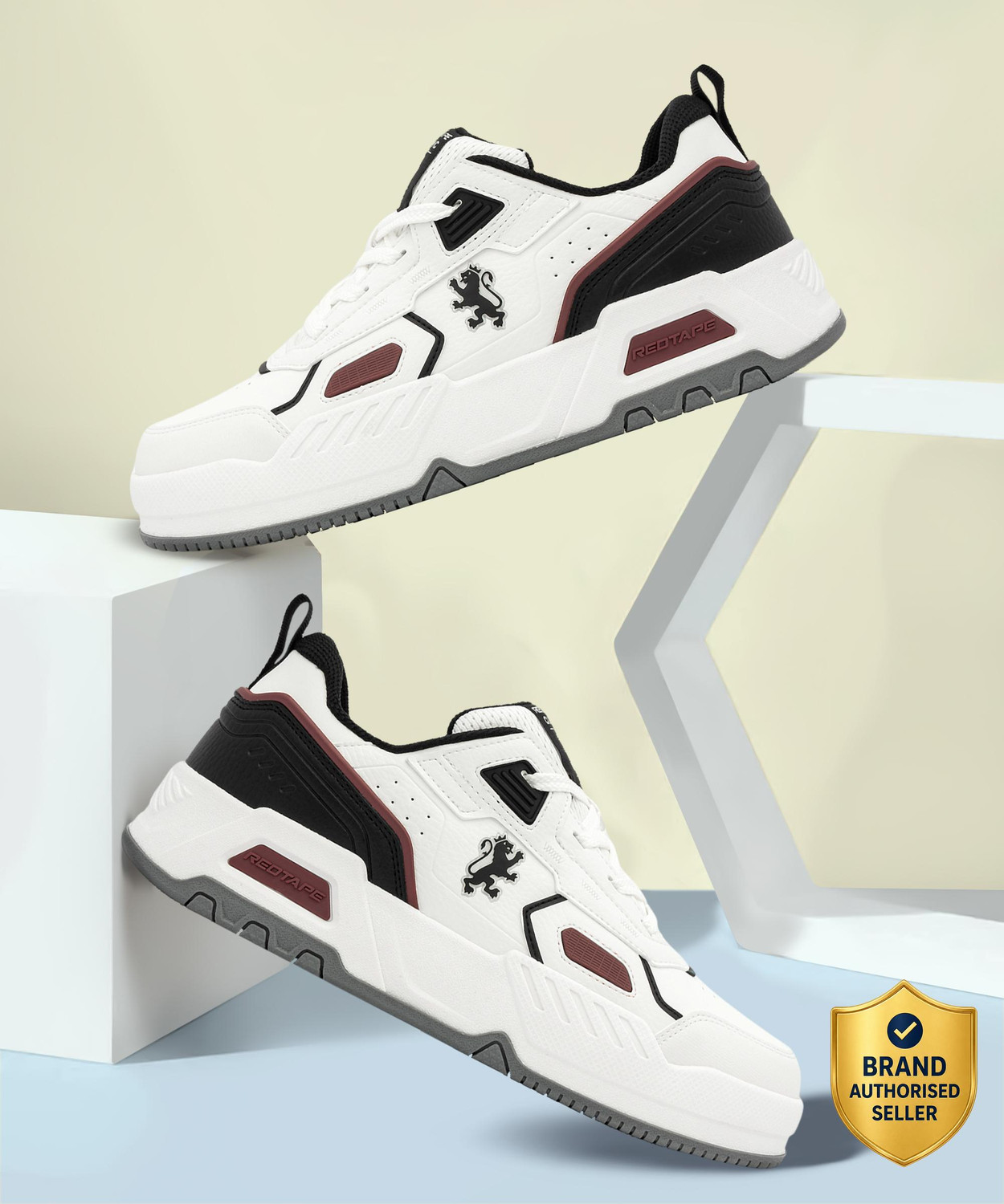 RED TAPE Lifestyle Sneakers for Men | Elegantly Rounded Front, Soothing Insole Sneakers For Men (White, Maroon , 8) - Image 1