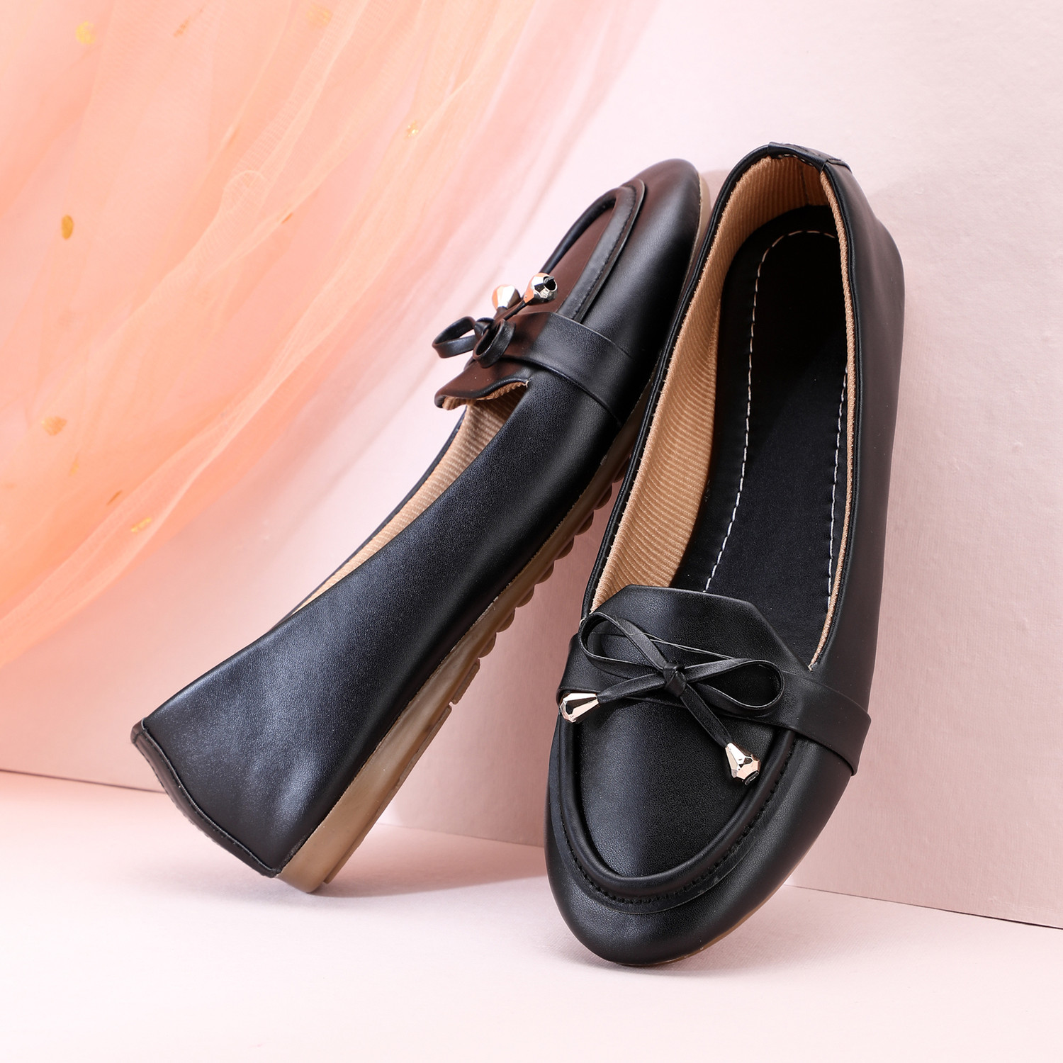 Image of TWO SOFT Women Stylish Comfortable Upper Black Loafers For Girls Loafers Loafers For Women (Black , 8)