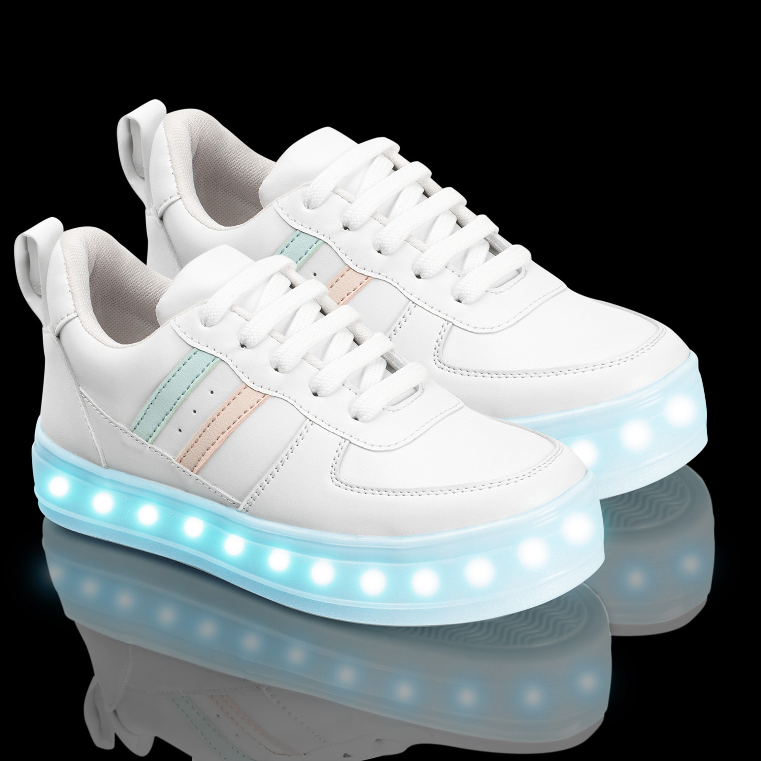 Image of VENDOZ RECHARGABLE WATERPROOF LED LIGHT PARTY SHOES WITH USB CHARGING CABLE FOR WOMEN Sneakers For Women (White, Multicolor , 3)