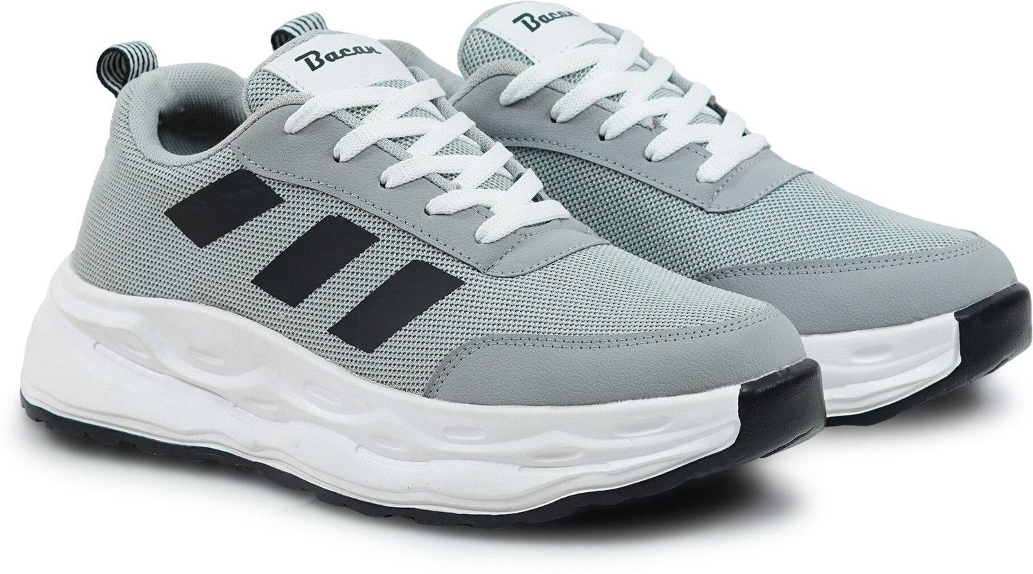 Image of Bacan Men's Premium Casual Sneakers | Stylish Lace-Up Shoes for Daily & Outdoor Wear Running Shoes For Men (Grey , 9)
