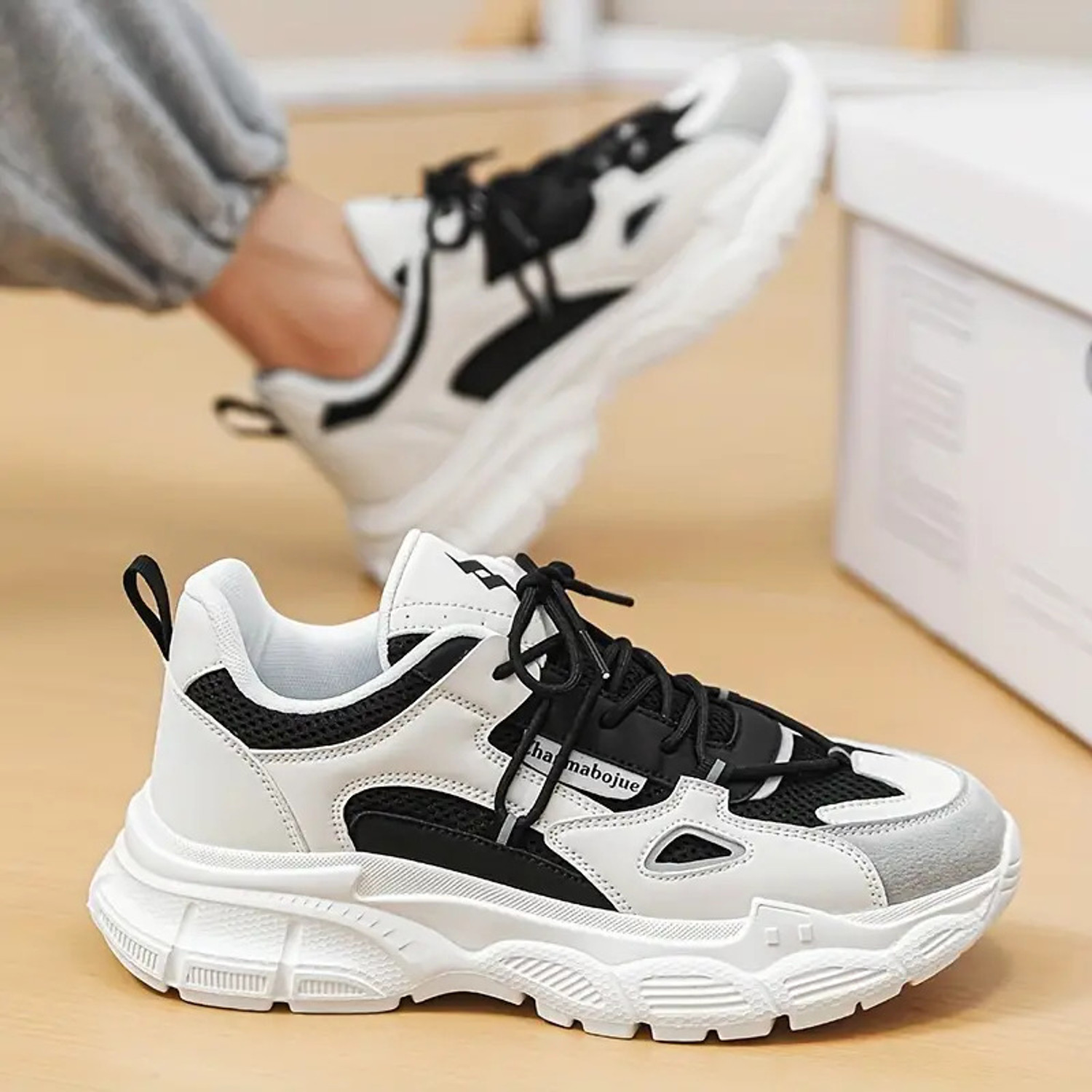 Image of Arivo Men's Chunky Sneaker Casual Sport Shoe With Thick Sole Walking Shoes For Men (Black, White , 6)