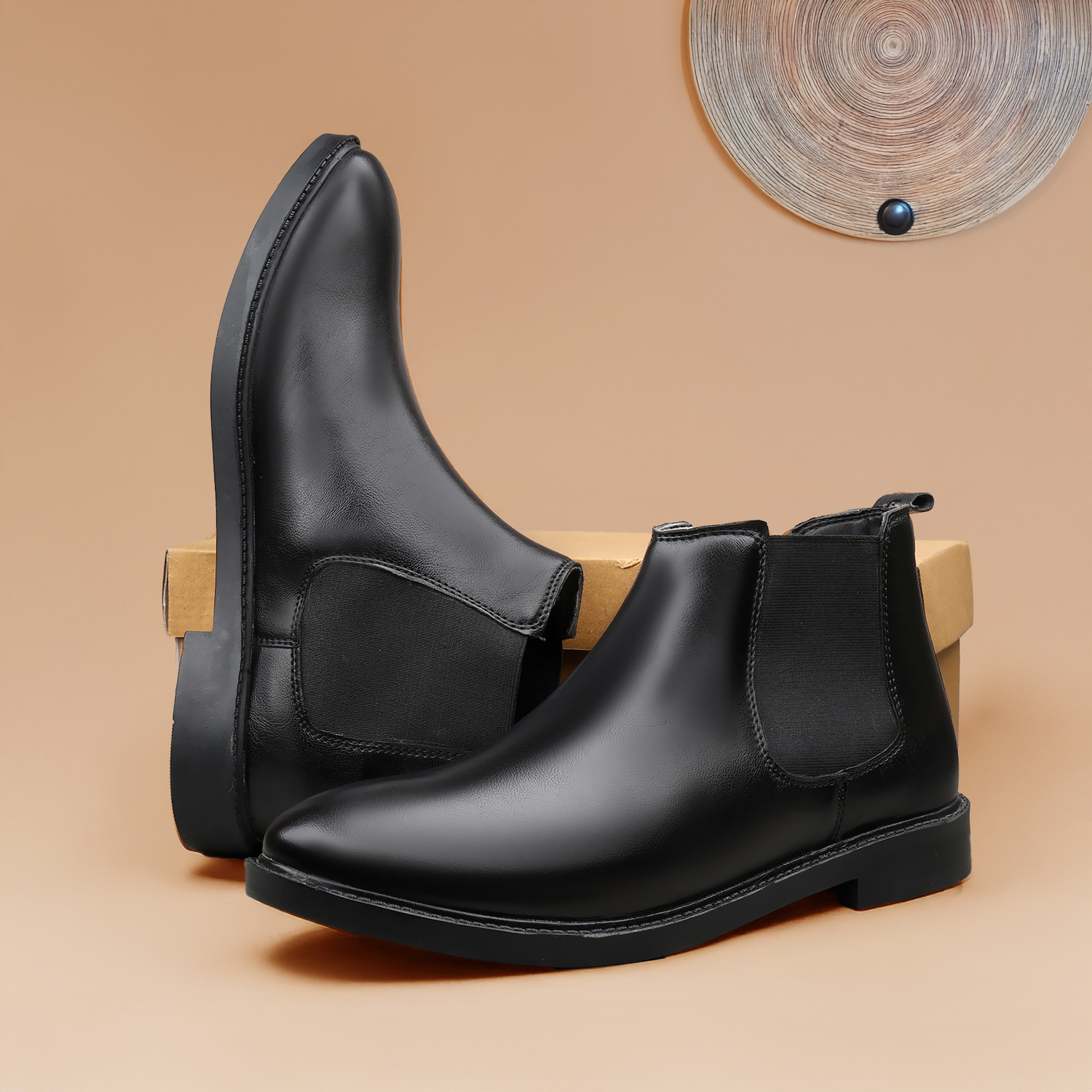 Image of Posewalk Men's Slip On Fashion Chelsea Boots Soft Cushioned Insole Trendy, Stylish Boots For Men (Black , 8)