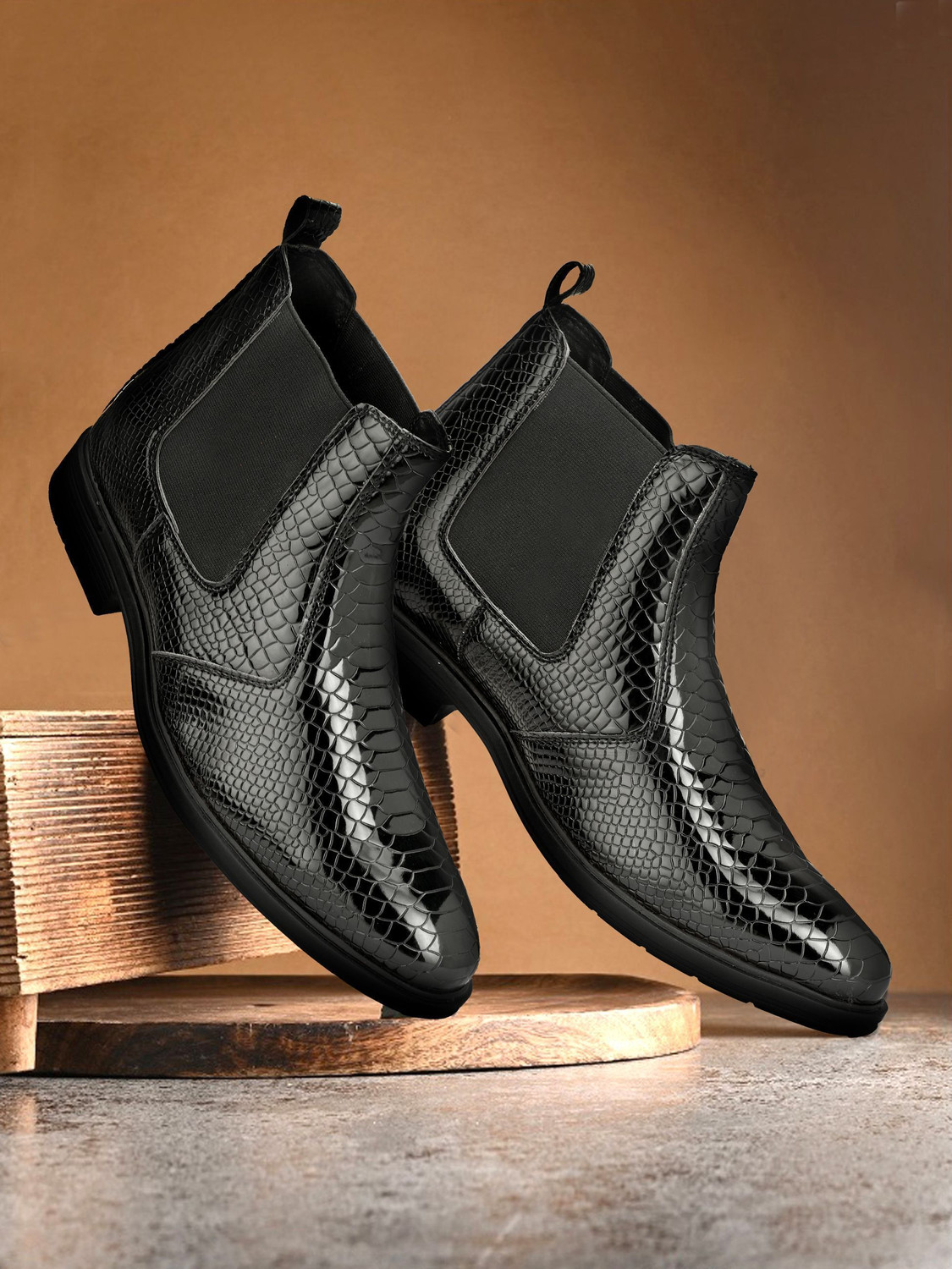 STALAG Men's Croco Texture Synthetic Leather Chelsea Boots - Image 6