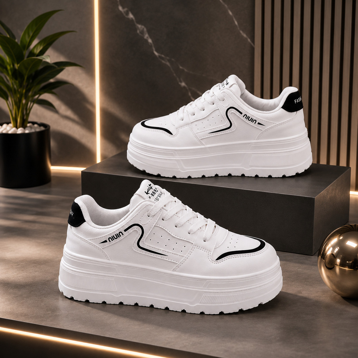 FLEXRO Lace Casuals For Women (White, 6) - Image 1