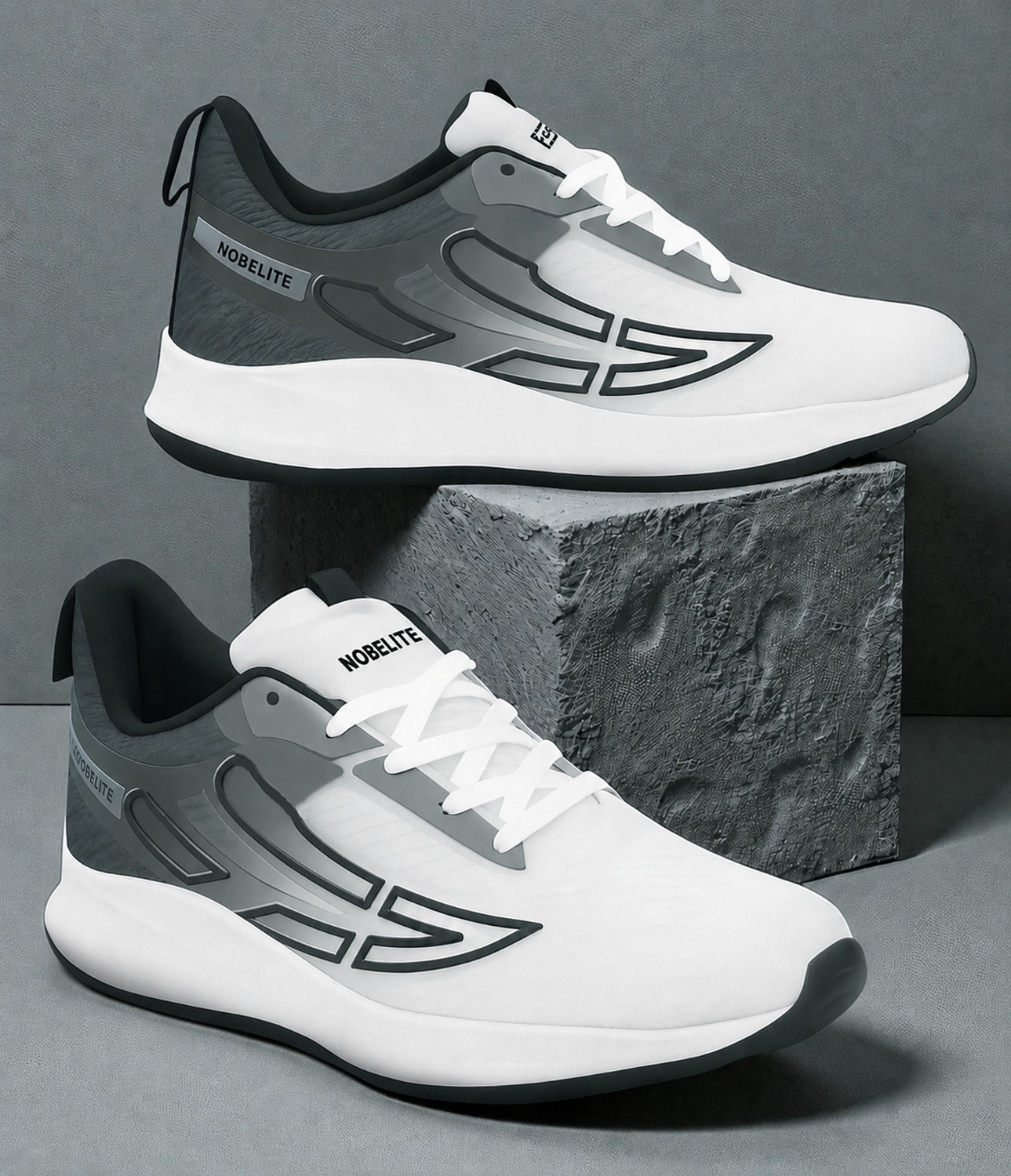 Nobelite Premium Sports Gym Running Shoes (White, Black) - Image 1