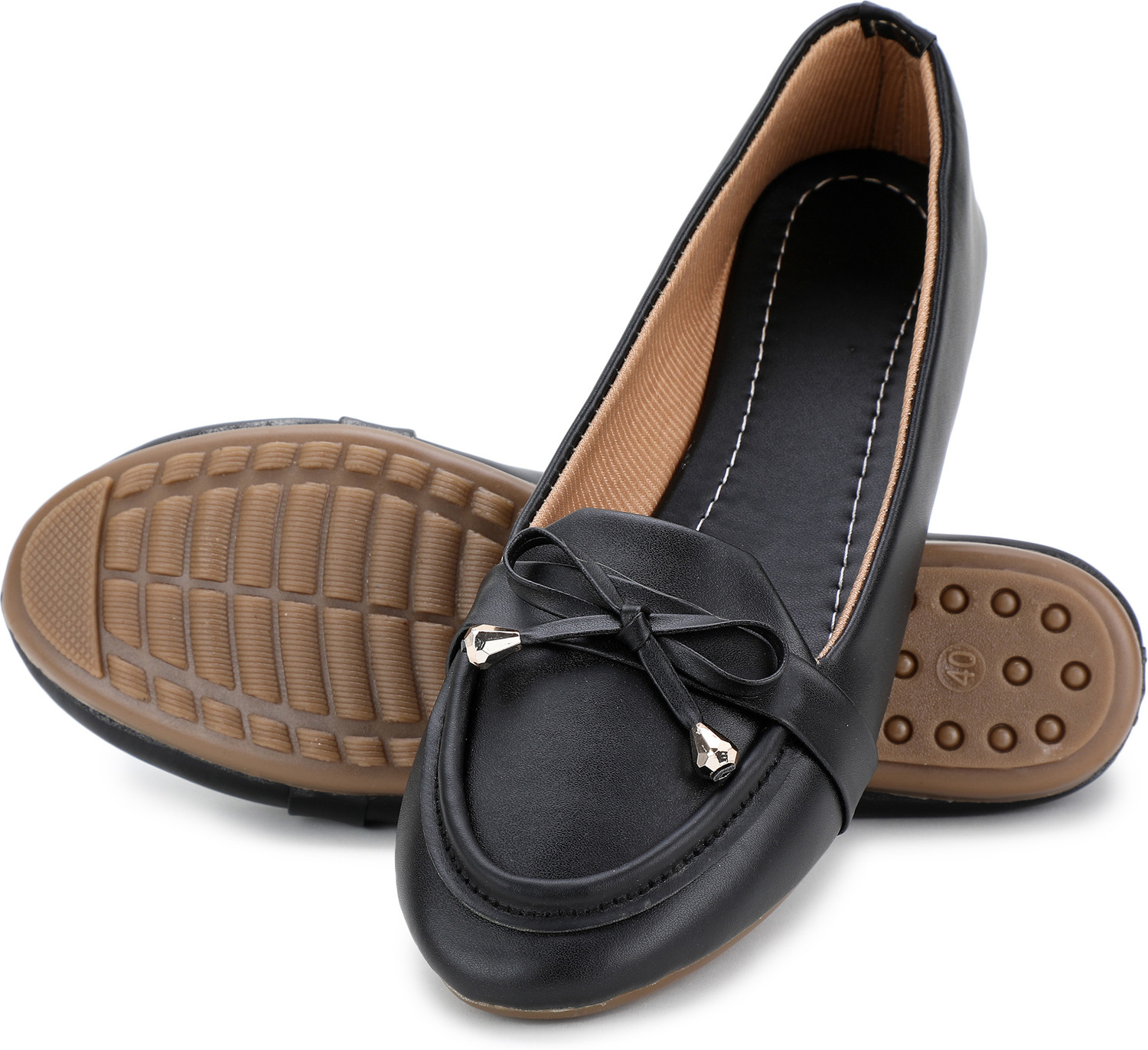 Image of TWO SOFT Women Stylish Comfortable Upper Black Loafers For Girls Loafers Loafers For Women (Black , 8)