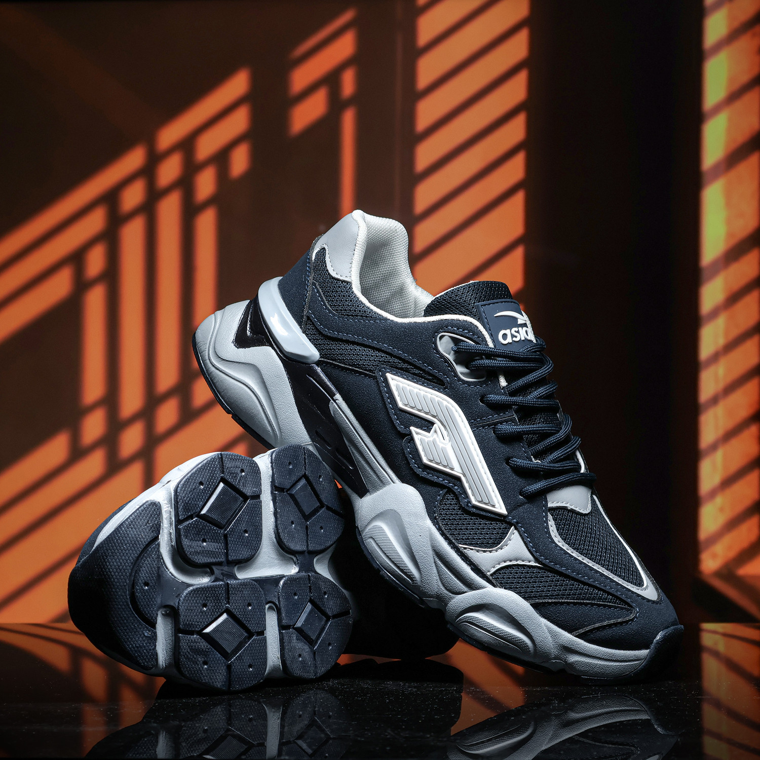 Image of asian Quantum-61 Men's Chunky Casual Sneakers with Memory Foam & Mesh Style Running Shoes For Men (Navy , 6)
