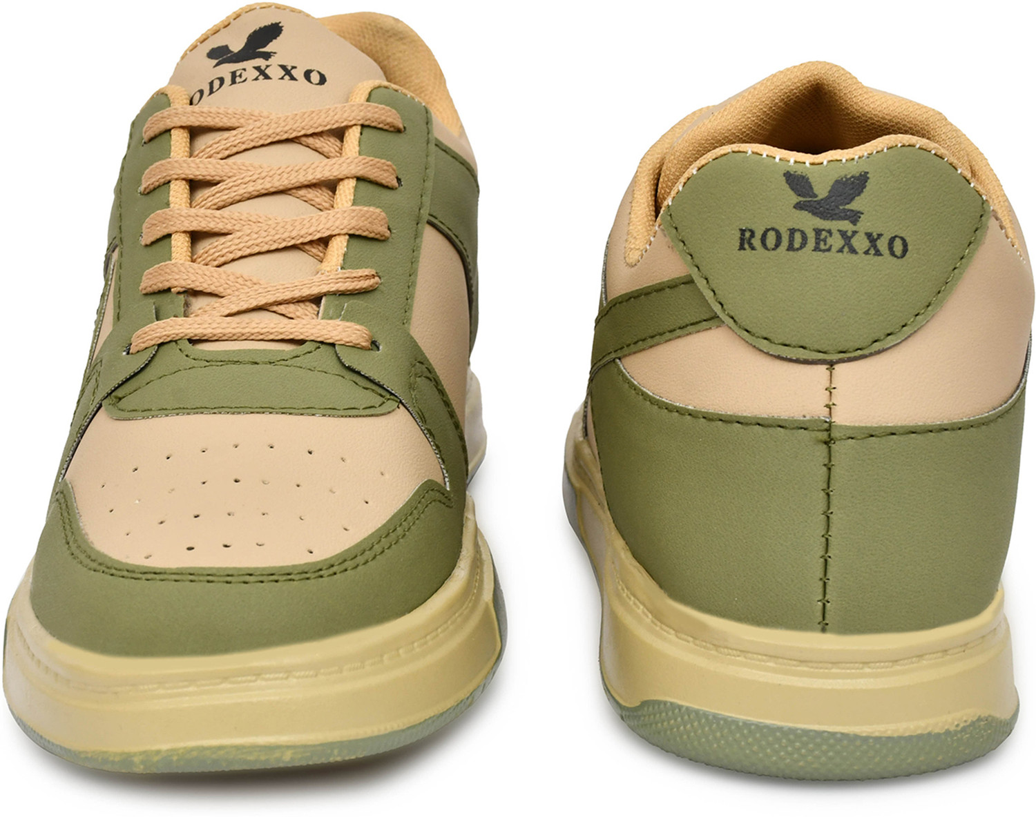 Image of RODEXXO Men's Casual Green Sneakers - Dual tone shoes in Green and Beige color Sneakers For Men (Beige, Green , 8)