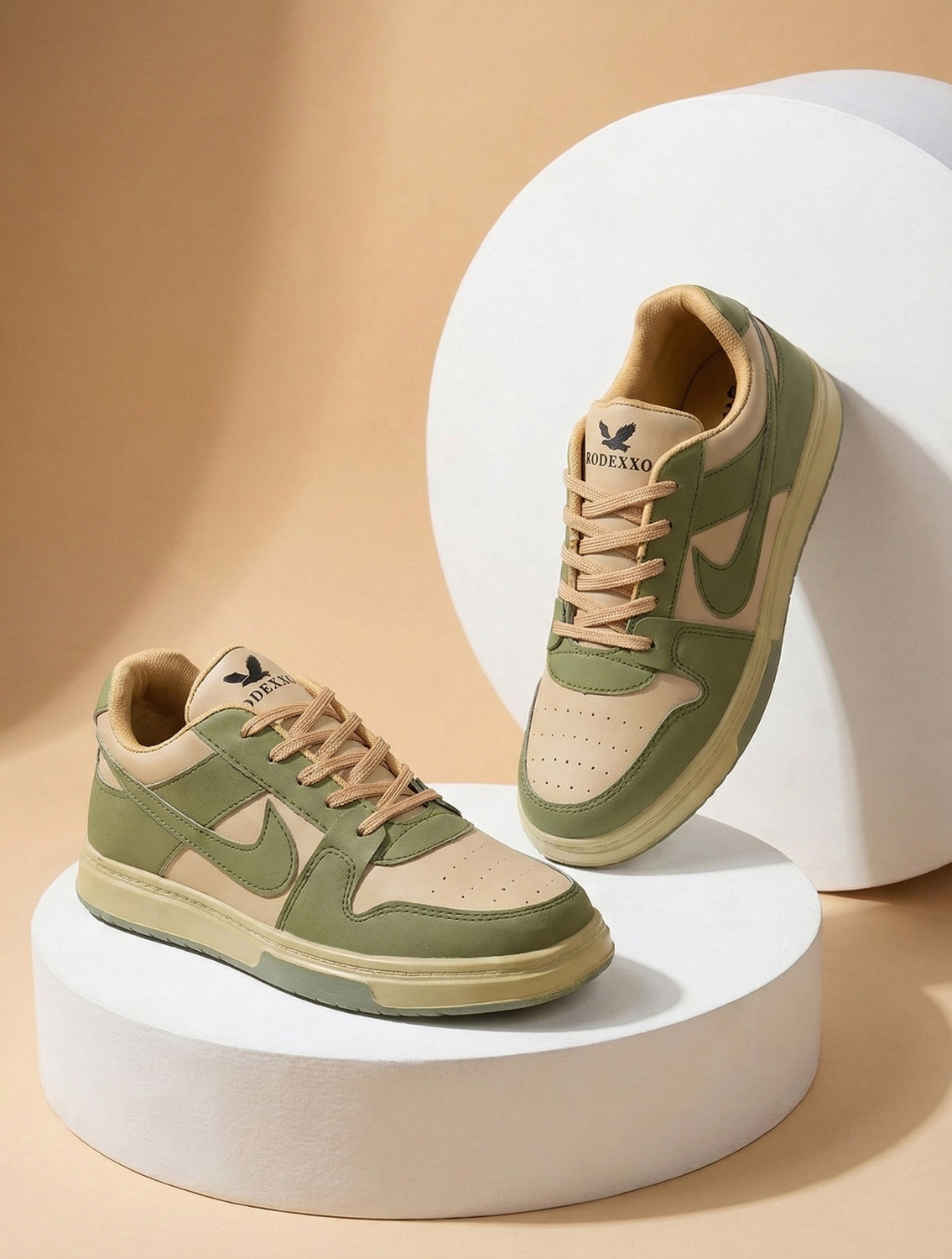 Image of RODEXXO Men's Casual Green Sneakers - Dual tone shoes in Green and Beige color Sneakers For Men (Beige, Green , 8)