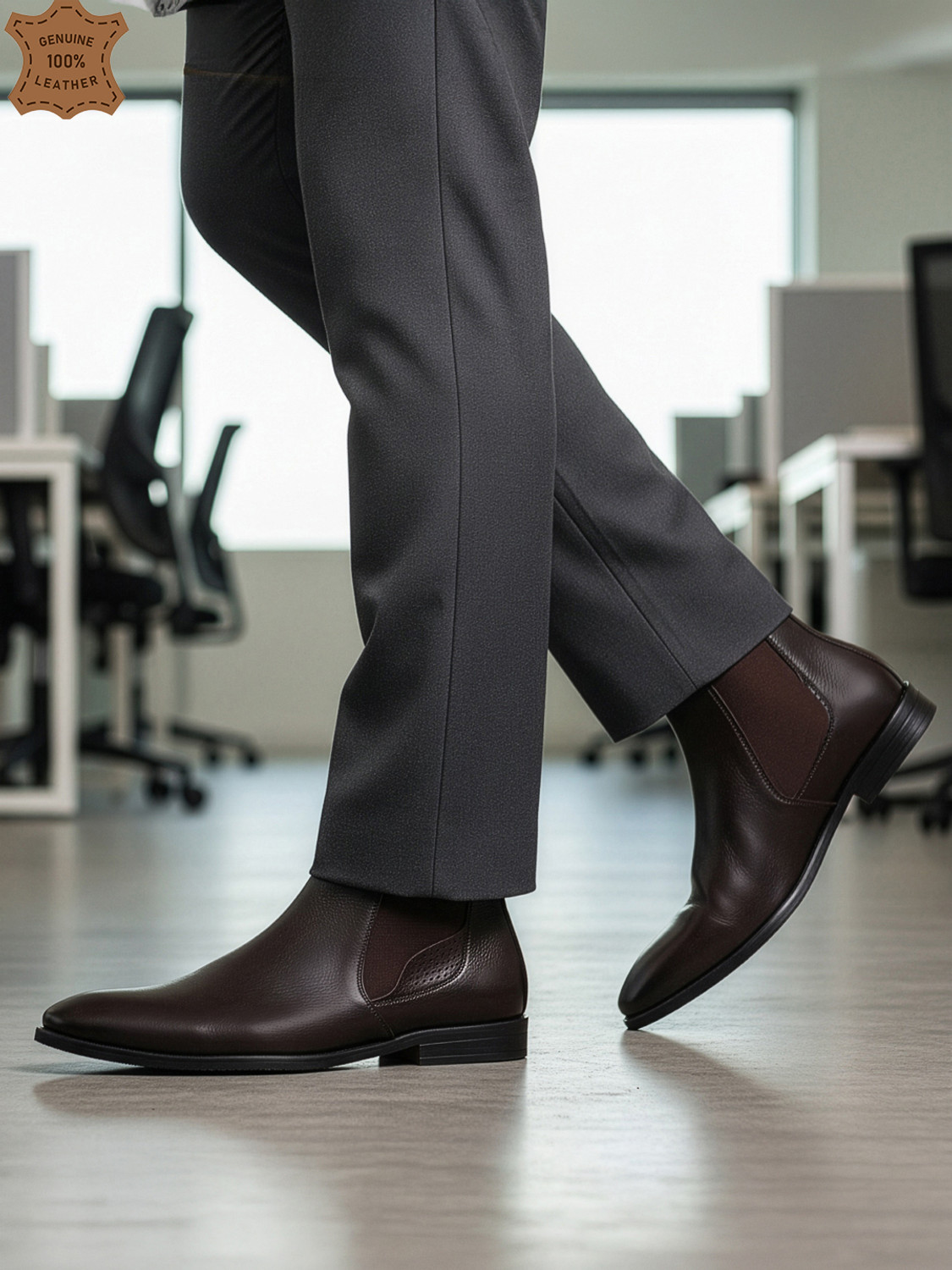 Image of Teakwood Mens Leather Chelsea Boots With Mid Top Block Heels Boots For Men (Brown , 11)