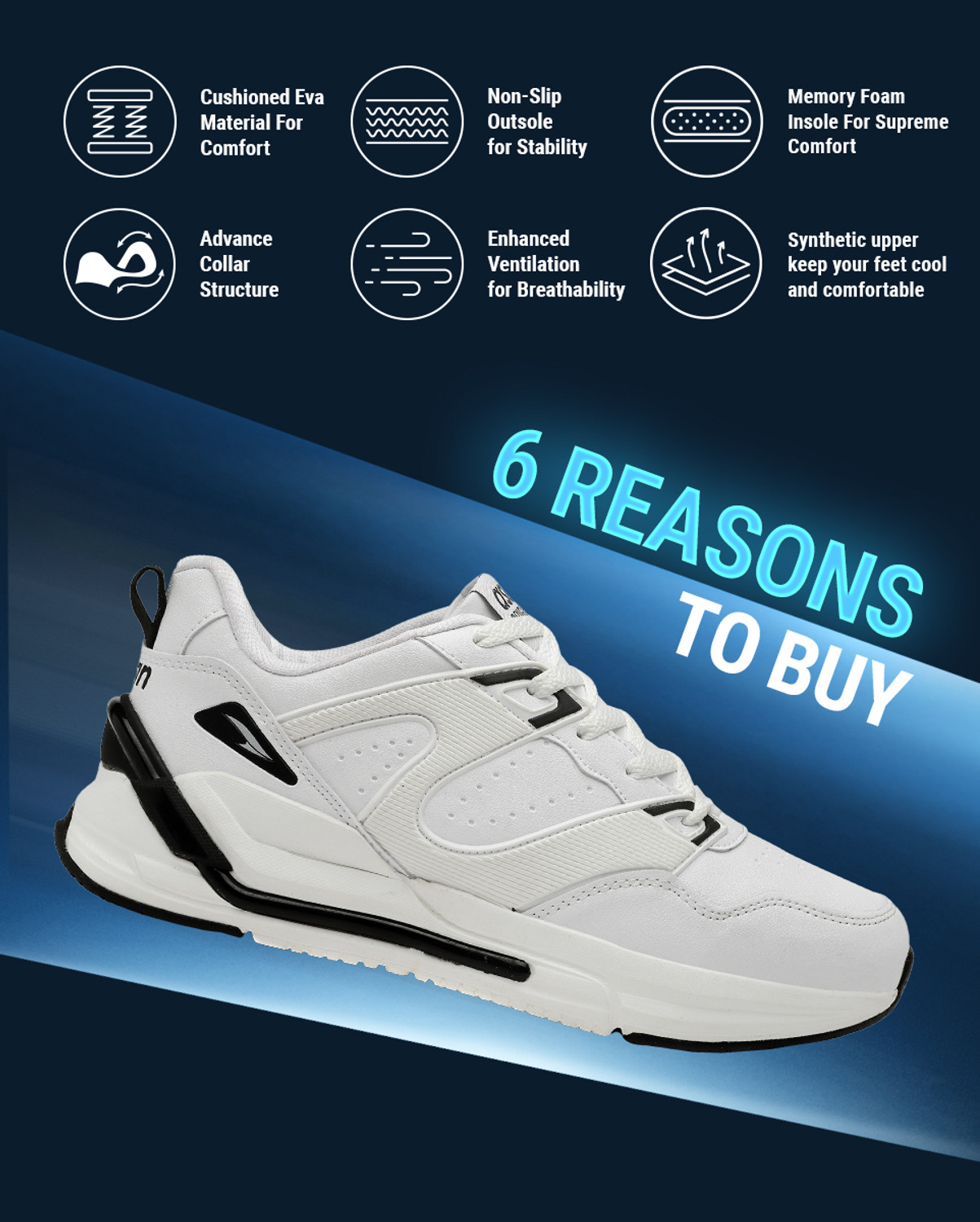 Image of asian Casual Sneaker Shoes for Men | Soft Cushioned Insole || Urban-15 Sneakers For Men (White, Black , 10)