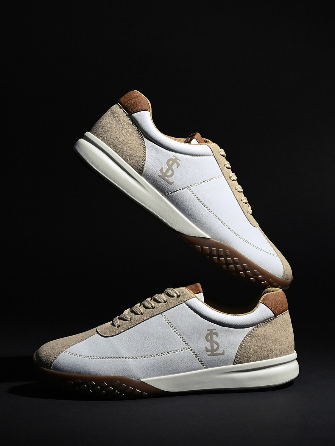 LOUIS STITCH Men's White and Beige Sneaker, Casual Lightweight Lace-Up Sneakers, UK-9 Sneakers For Men