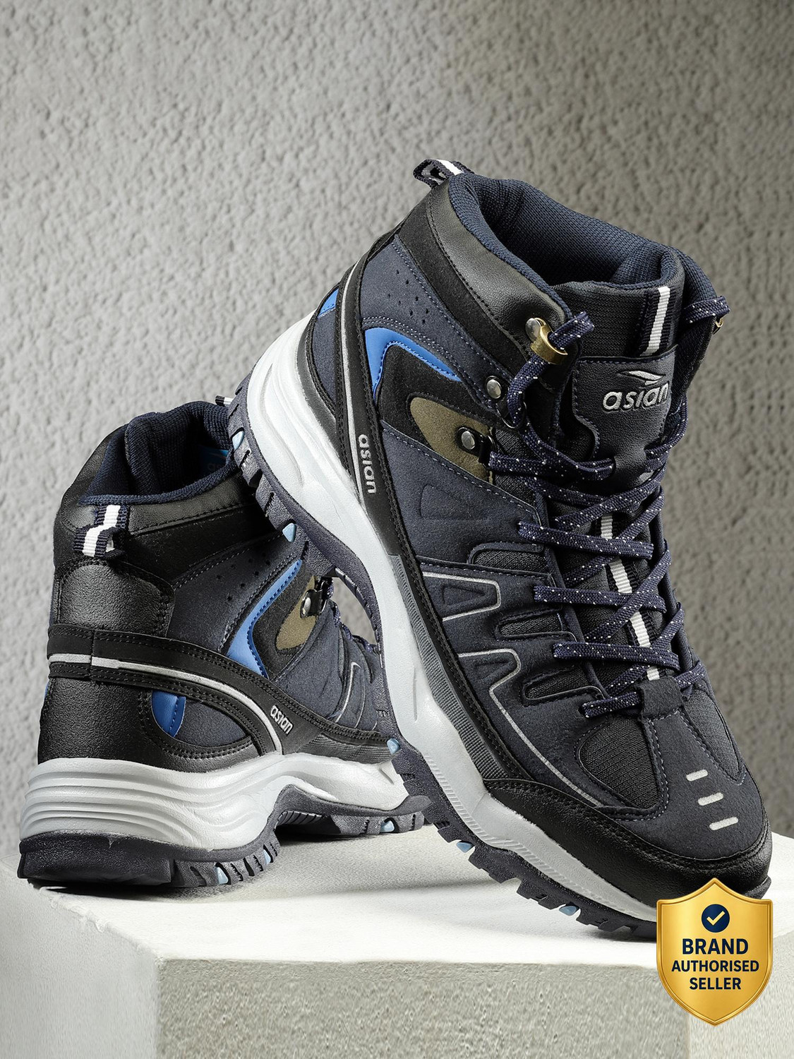 asian Hiking/Snow boots for outdoor Trekking - Water Resistant Boots Outdoors For Men (Navy, Blue , 6) - Image 1