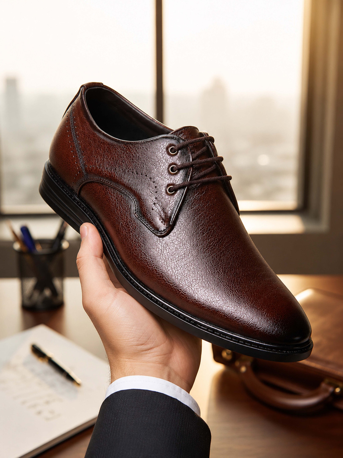 Image of Zixer Leather Mid-Top Formal Shoes Men's /Office Leather Shoe For Men /Derby Formal Shoe Lace Up For Men (Black , 8)