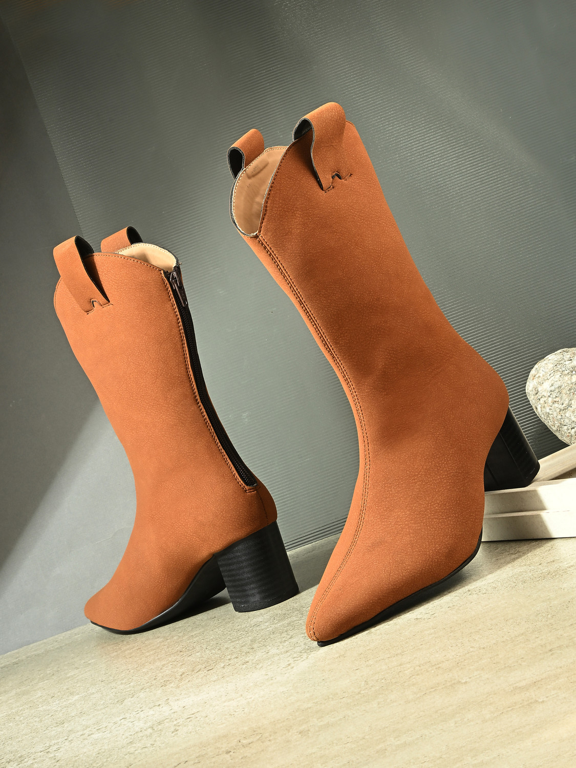 Image of PILLAA Genuine Leather Stylish Girls High Ankle Suede Party Wear Boots For Women (Tan , 7)