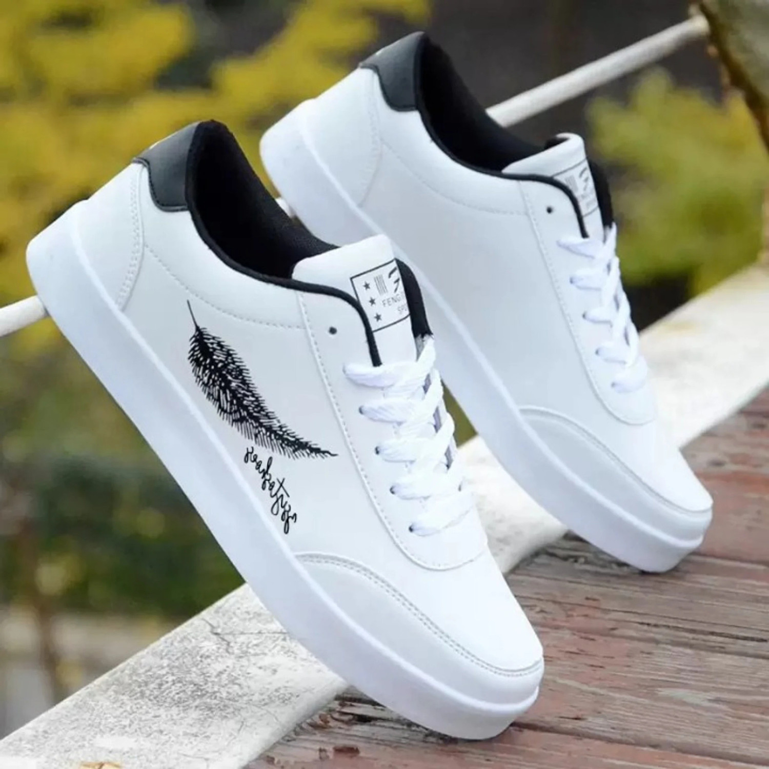 Image of Rising Monk Attractive Premium Quality Sports Casual White Sneakers Shoes For men. Sneakers For Men (White, Tan , 8)