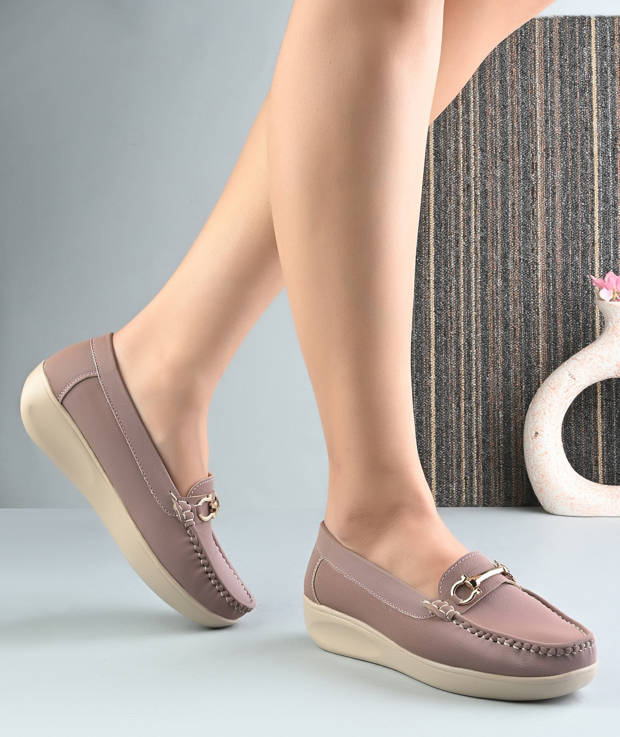 Image of Deals4you Women Soft Comfortable Slip-On Buckle Loafers for Casual Loafers For Women Loafers For Women (Purple , 5)