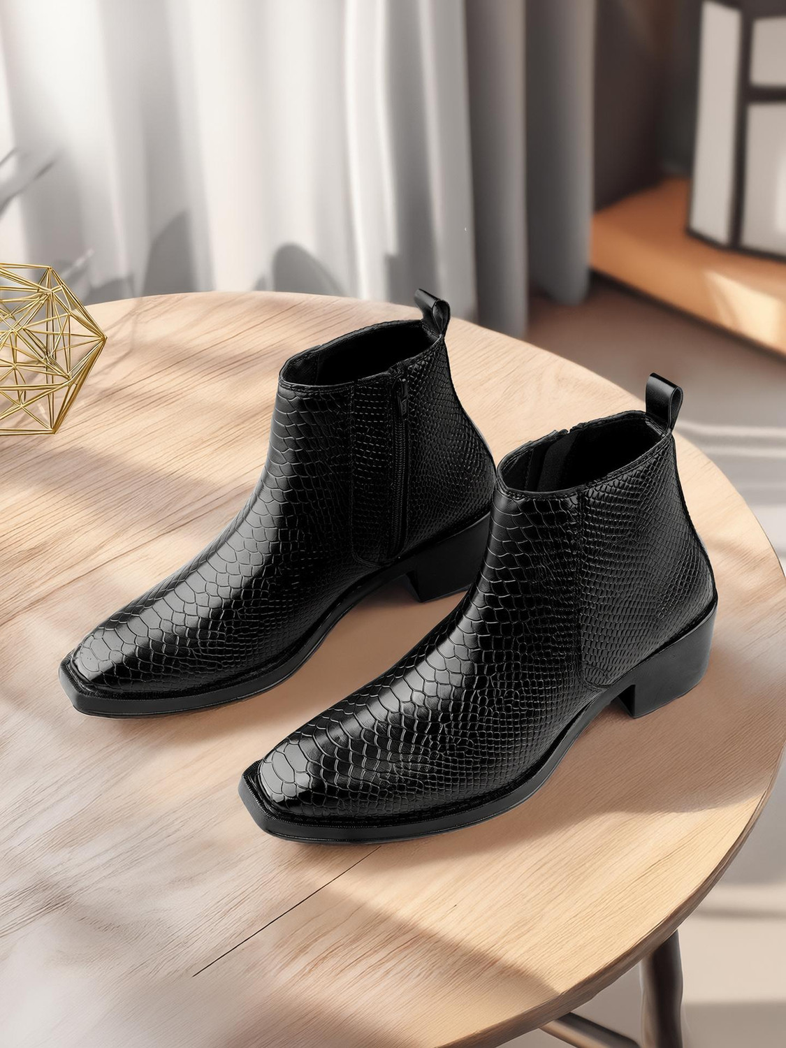 STEPORIZE Men's Croco Texture Side Zipper Chelsea Boots - Image 1
