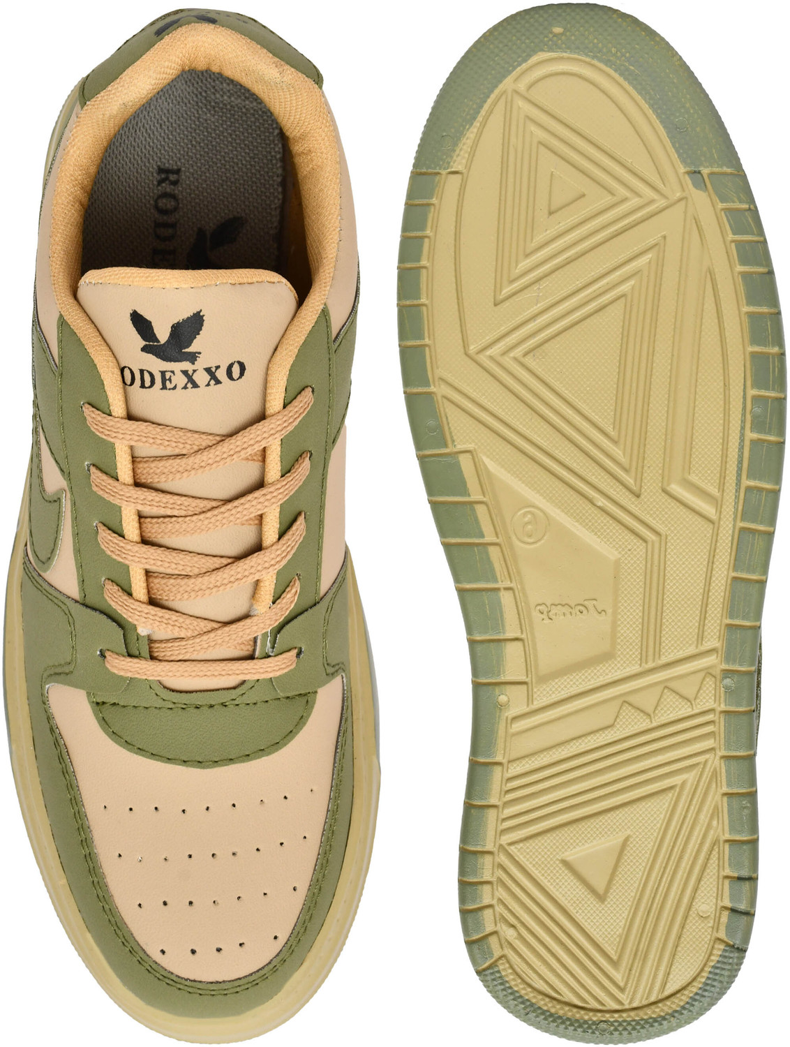 Image of RODEXXO Men's Casual Green Sneakers - Dual tone shoes in Green and Beige color Sneakers For Men (Beige, Green , 8)