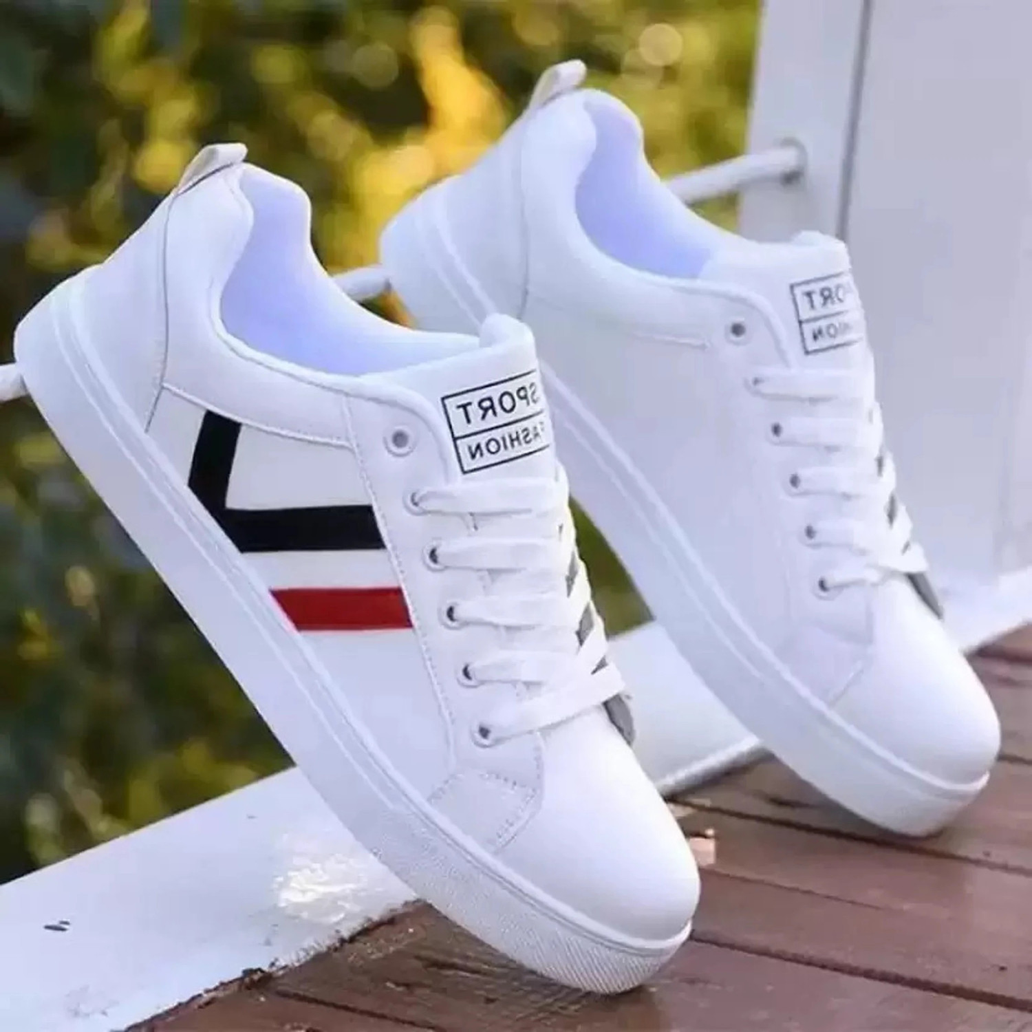 Image of Rising Monk Attractive Premium Quality Sports Casual White Sneakers Shoes For men. Sneakers For Men (White, Tan , 8)
