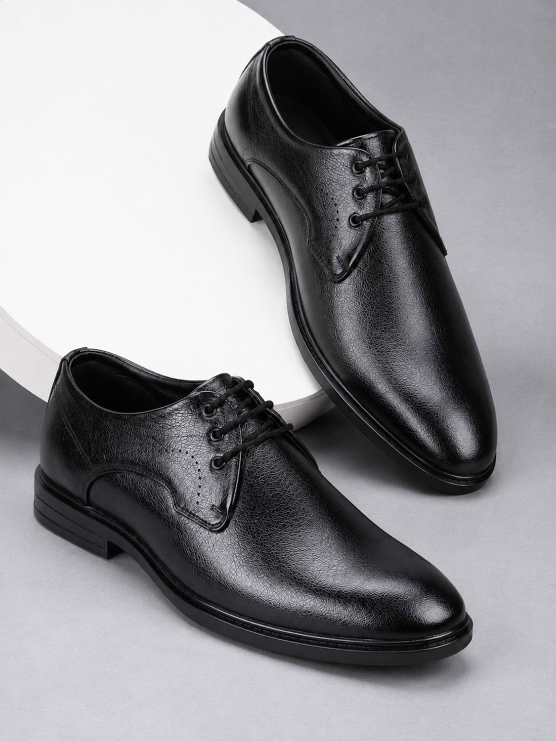 Image of Zixer Leather Mid-Top Formal Shoes Men's /Office Leather Shoe For Men /Derby Formal Shoe Lace Up For Men (Black , 8)