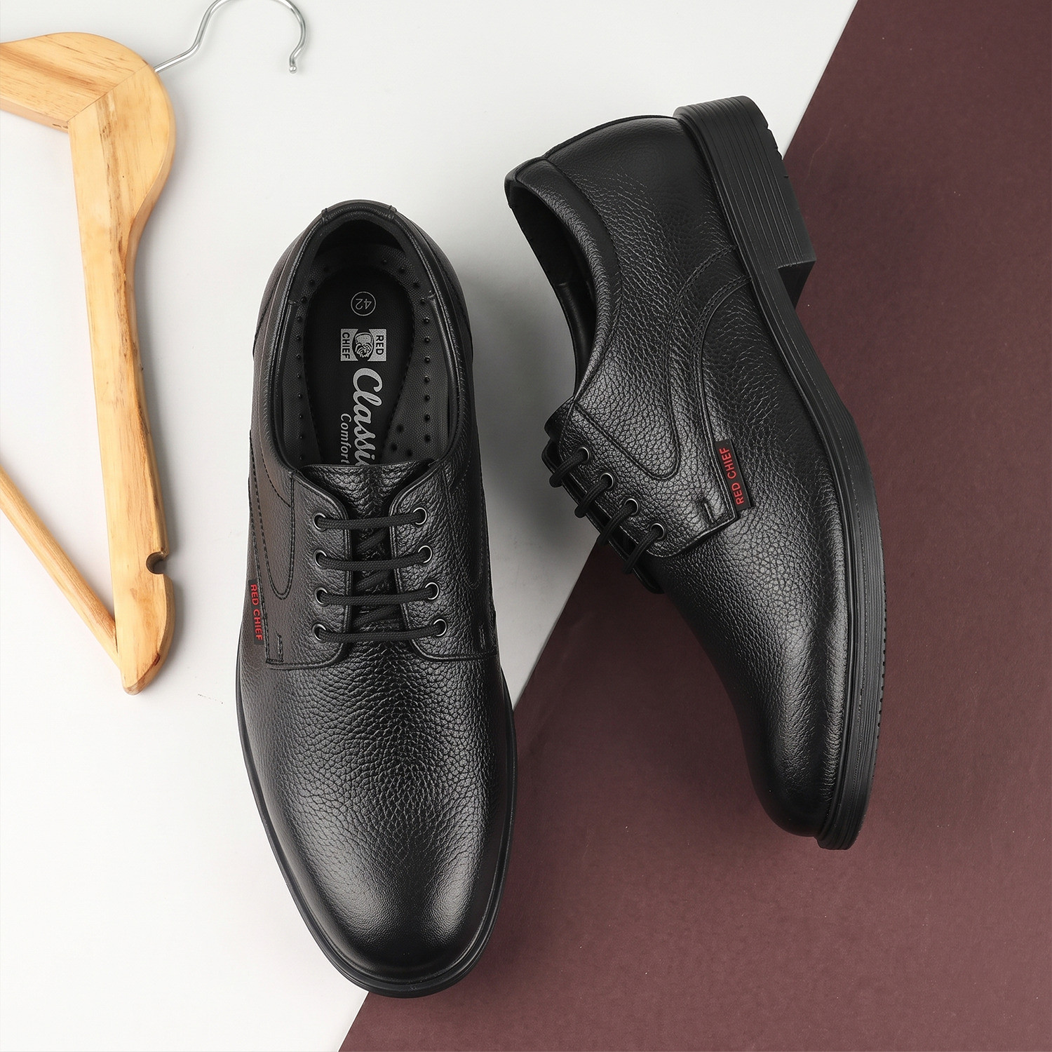 RED CHIEF Genuine Leather Formal Derby Shoes for Men Black RC3501 001 Lace Up For Men