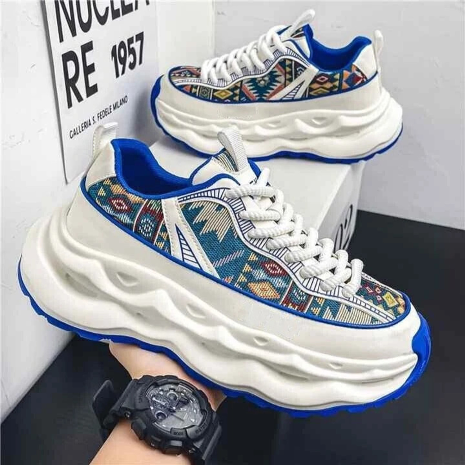 Image of Arivo Men's Chunky Sneaker Casual Sport Shoe With Thick Sole Walking Shoes For Men (Blue, White , 9)