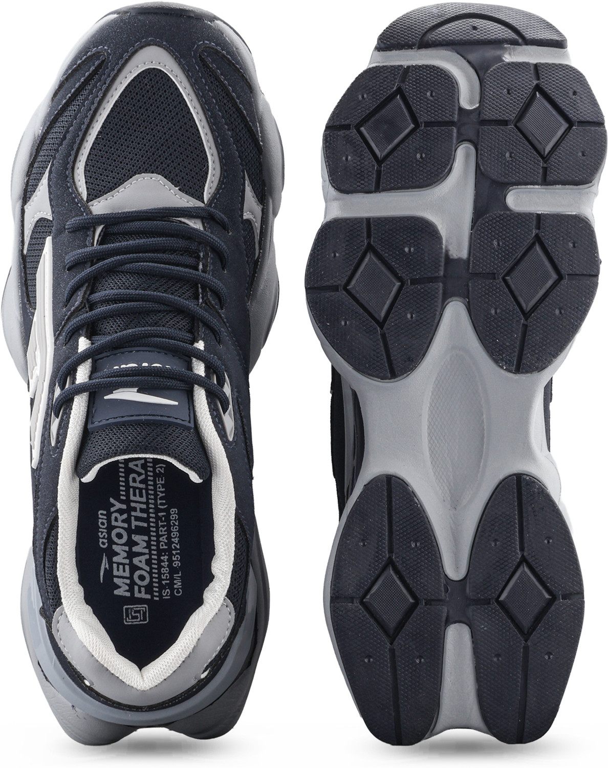 Image of asian Quantum-61 Men's Chunky Casual Sneakers with Memory Foam & Mesh Style Running Shoes For Men (Navy , 6)