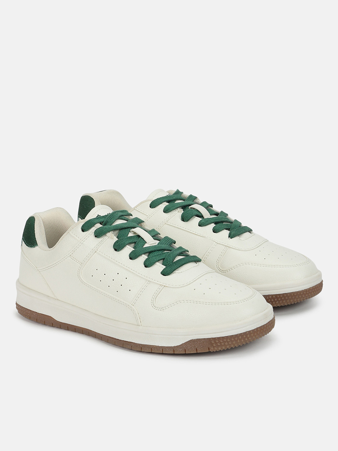 Image of United Colors of Benetton Perforations Lace-Up Sneakers Sneakers For Men (White , 8)