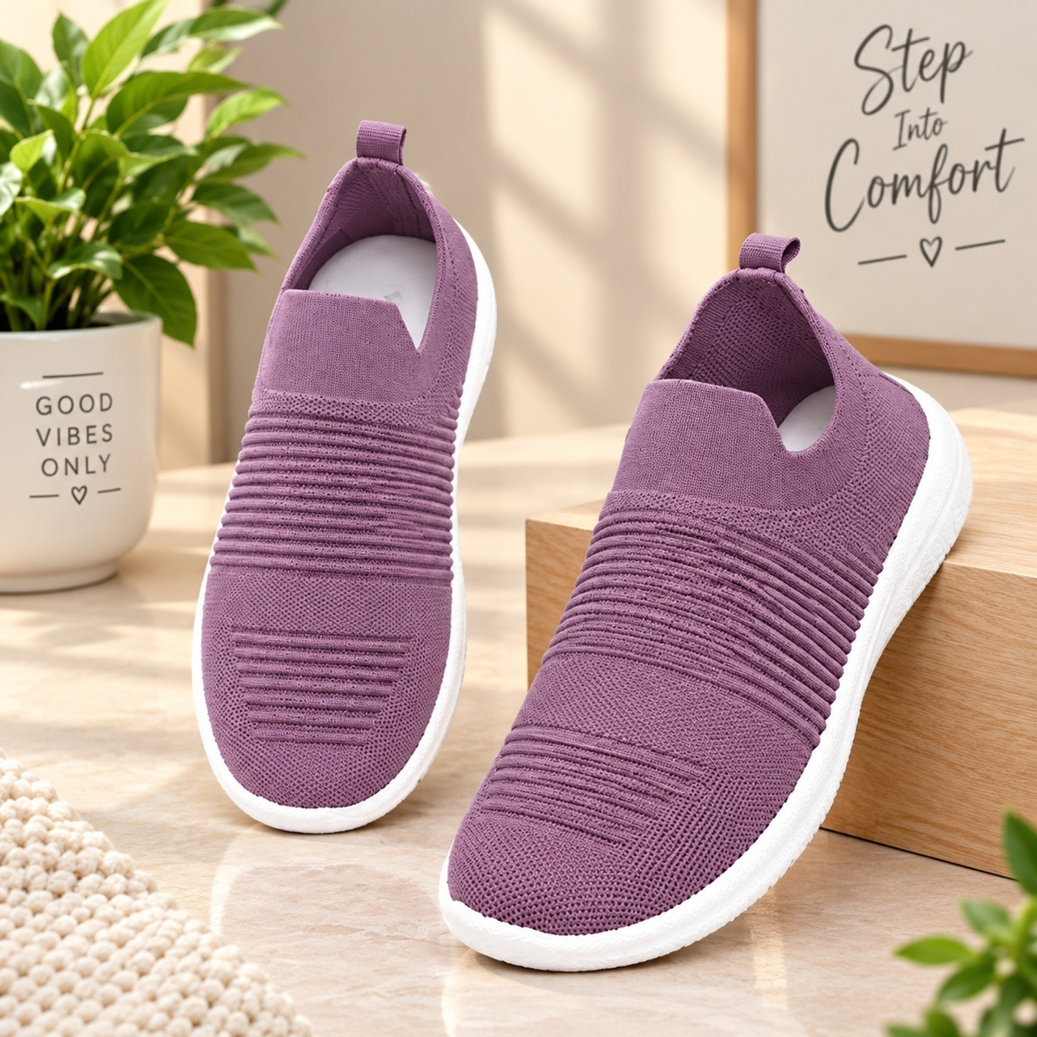 Image of NEWFEEL Many Walking Shoes For Women (White, Purple, 7 UK /India)