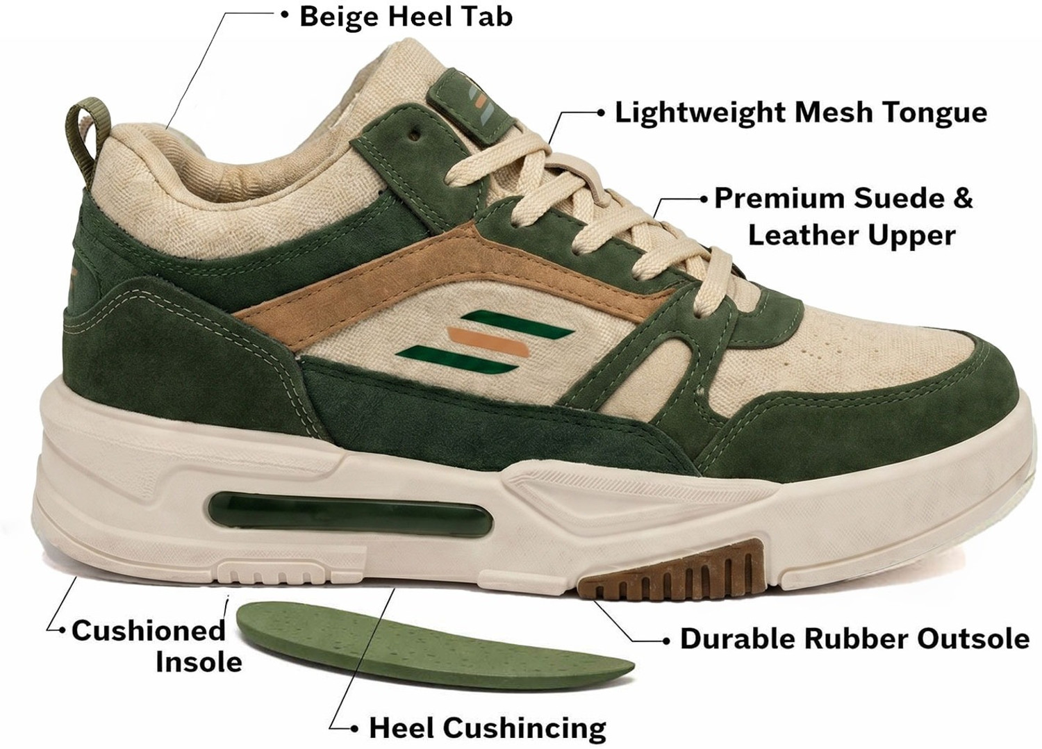 Image of Camfoot Stylish Lightweight Sports Running Shoes for Men | Breathable Comfort Sneakers For Men (Grey, Olive , 10)
