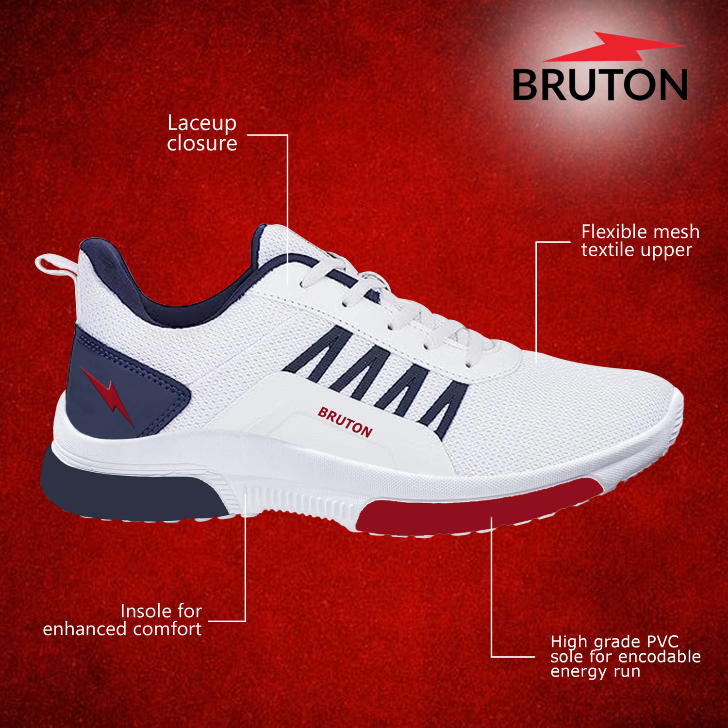 Image of BRUTON Running Shoes | Lightweight Breathable Mesh Sports Shoes | Comfortable Running Shoes For Men (White , 9)