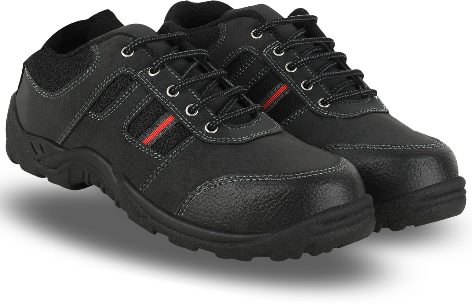 Image of FOOT TRENDS PVC Safety shoes with steel toes for industrial, construction and warehouse use For Men (Black , 8)