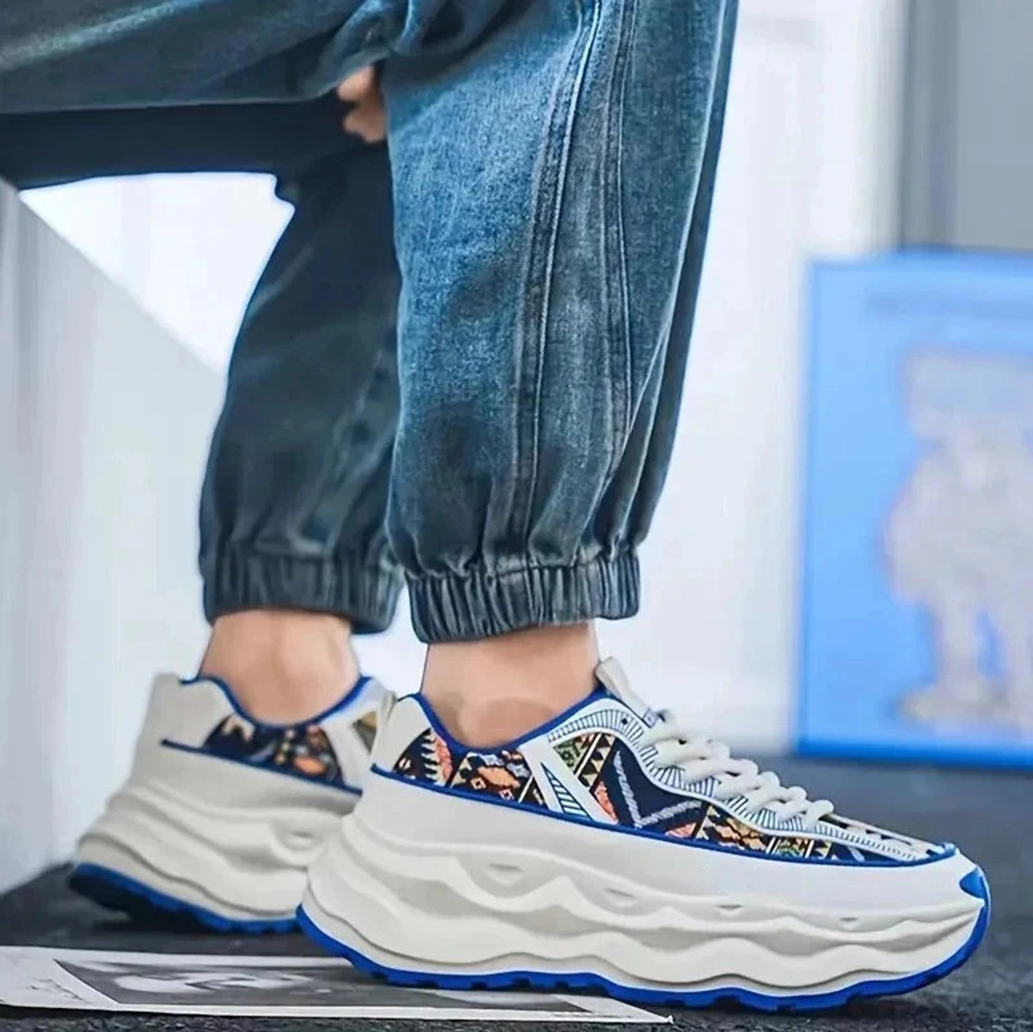 Image of Arivo Men's Chunky Sneaker Casual Sport Shoe With Thick Sole Walking Shoes For Men (Blue, White , 9)