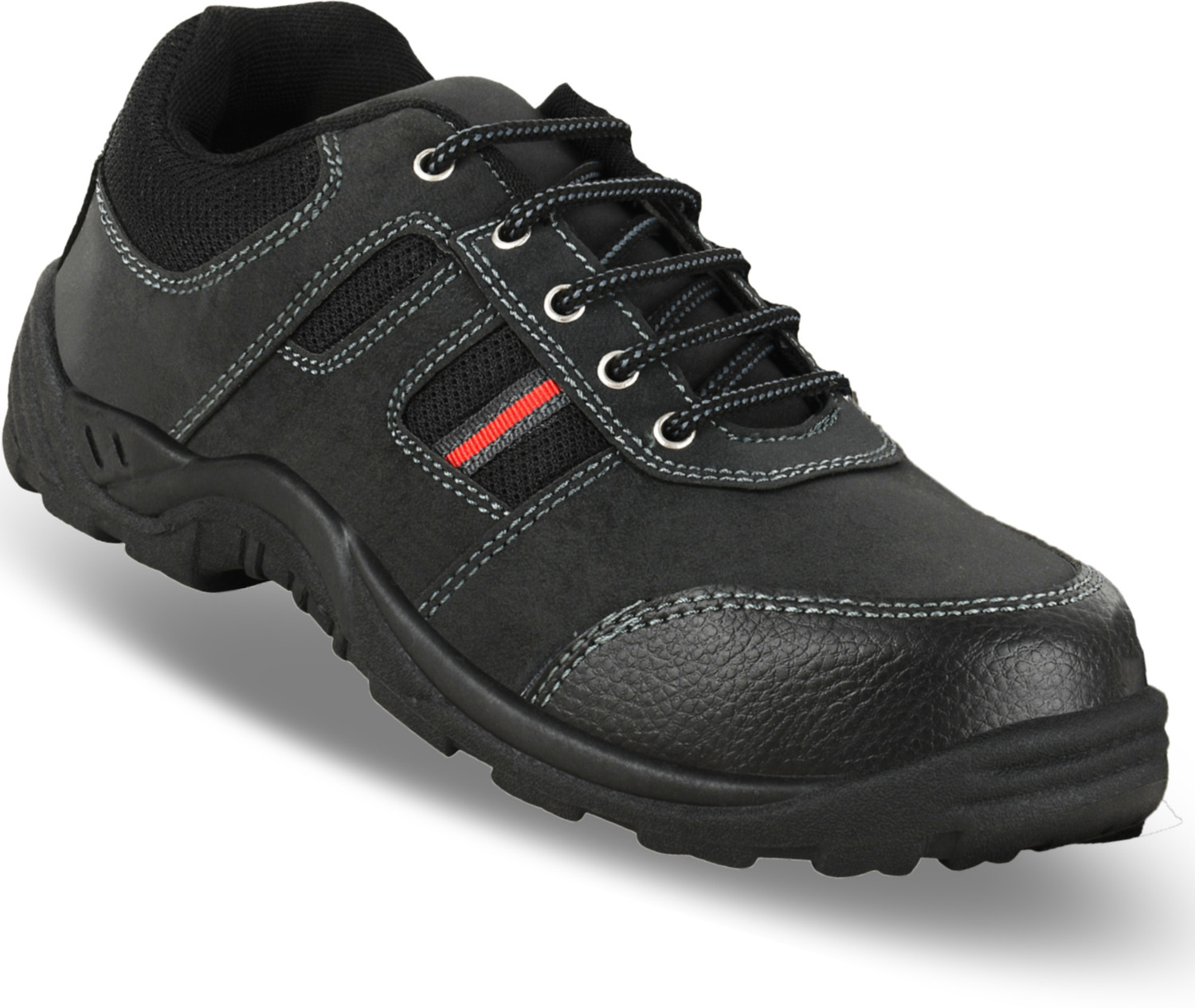 Image of FOOT TRENDS PVC Safety shoes with steel toes for industrial, construction and warehouse use For Men (Black , 8)