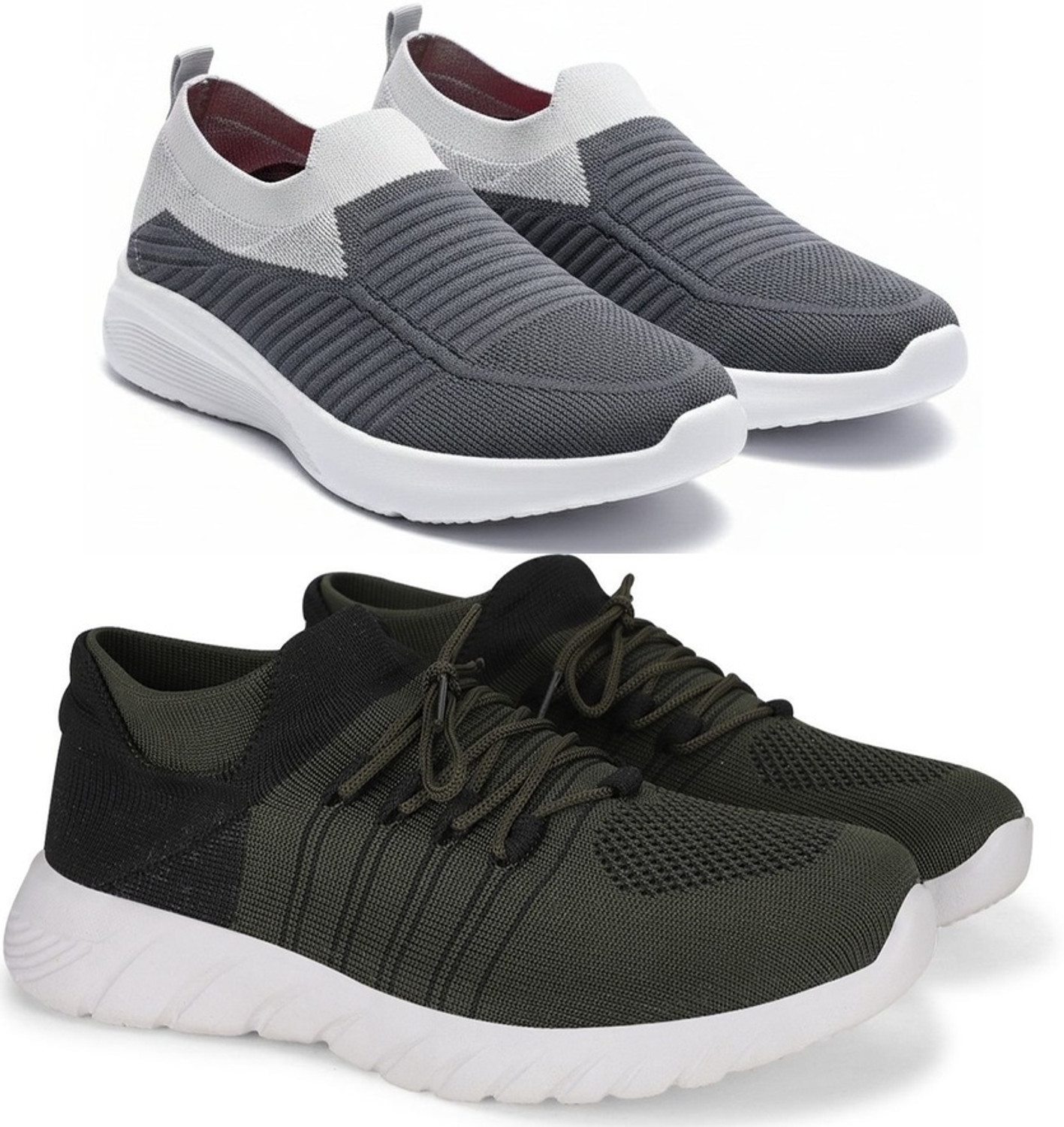Image of ontour Men's Sports Shoes - Lightweight & Comfortable Running Sneakers Sneakers For Men (Grey, Green , 9)