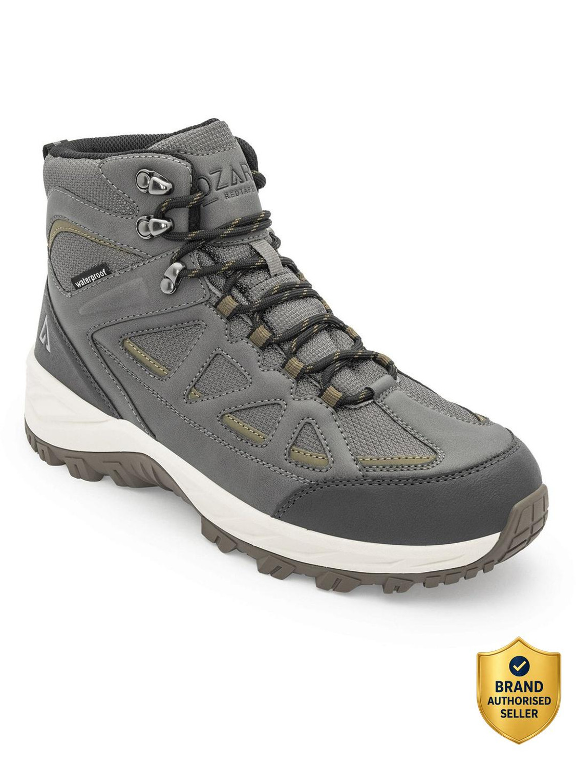 Image of RED TAPE Ozark High-Top Outdoor Hiking & Trekking Shoes For Men (Green, Black , 6)