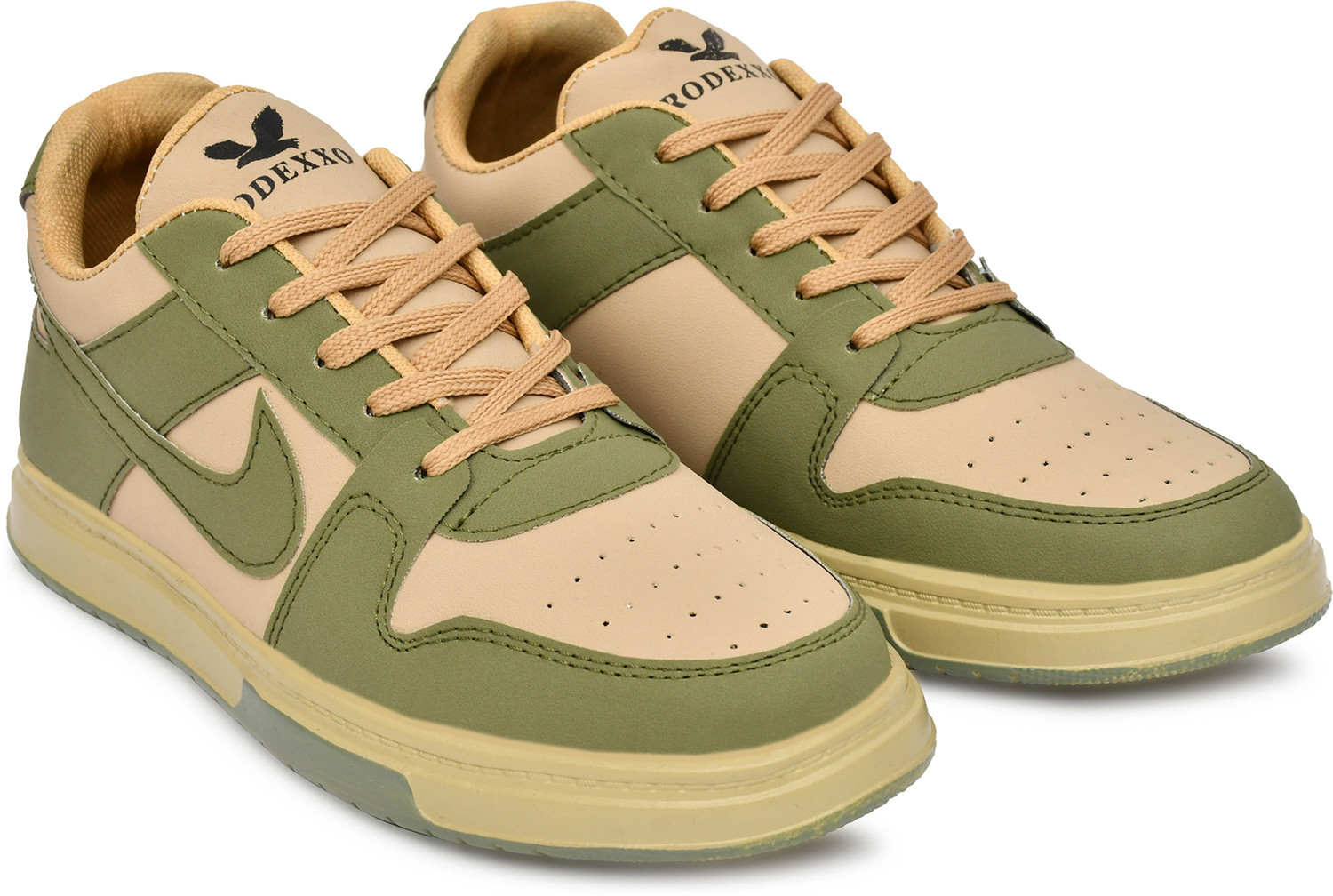 Image of RODEXXO Men's Casual Green Sneakers - Dual tone shoes in Green and Beige color Sneakers For Men (Beige, Green , 8)