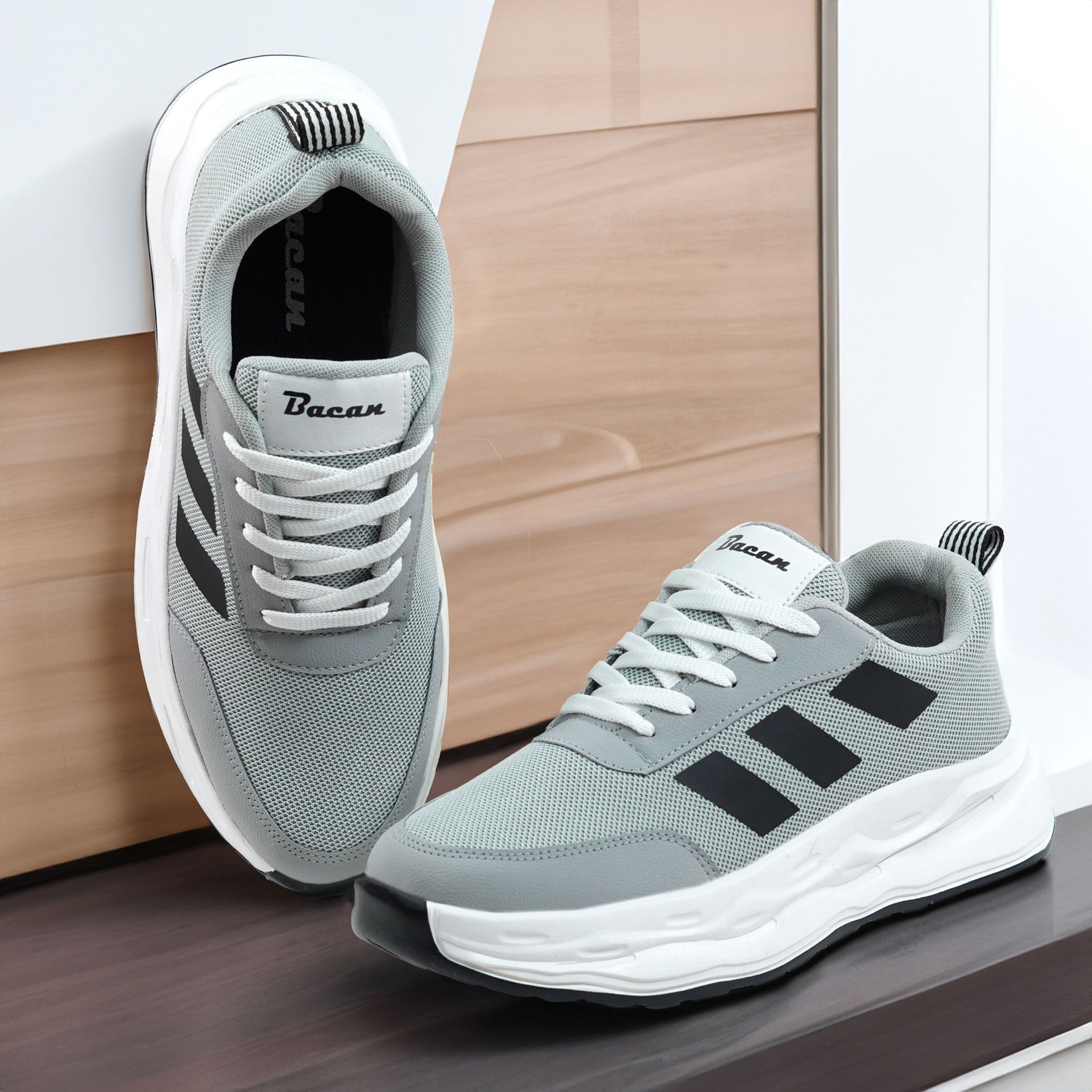Image of Bacan Men's Premium Casual Sneakers | Stylish Lace-Up Shoes for Daily & Outdoor Wear Running Shoes For Men (Grey , 9)