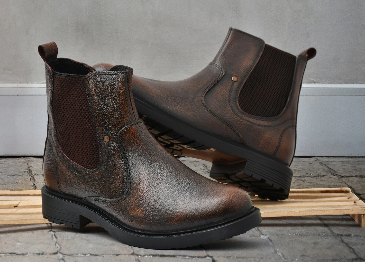 Image of GALEX 100% Genuine Leather Chelsea Boots for Men | Cushioned Insole, Slip-Resistance Boots For Men (Brown , 10)