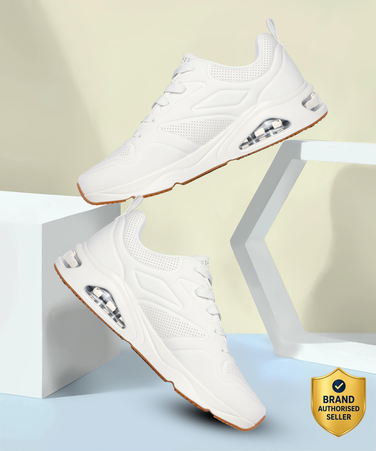 Image of Skechers TRES-AIR UNO - CASAIRAL Men Textured Sneakers Casuals For Men (Off White , 12)