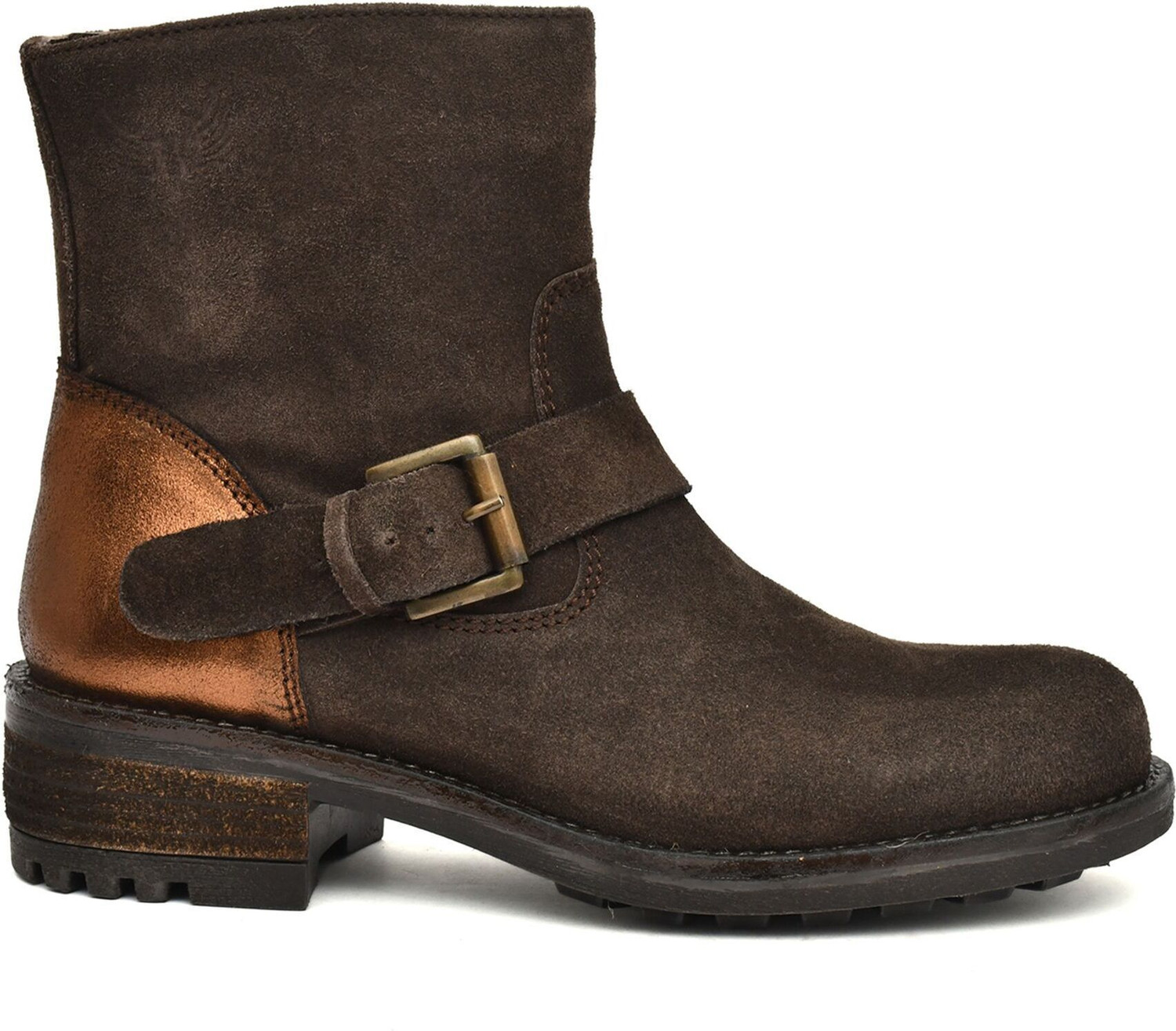 Image of PILLAA Women Brown Suede Leather Ankle Boots | Buckle Strap Casual Boots For Women (Brown , 5)