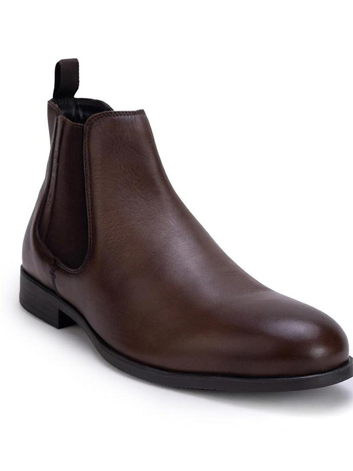 Image of Teakwood Mens Leather Chelsea Boots With Mid Top Block Heels Boots For Men (Brown , 11)
