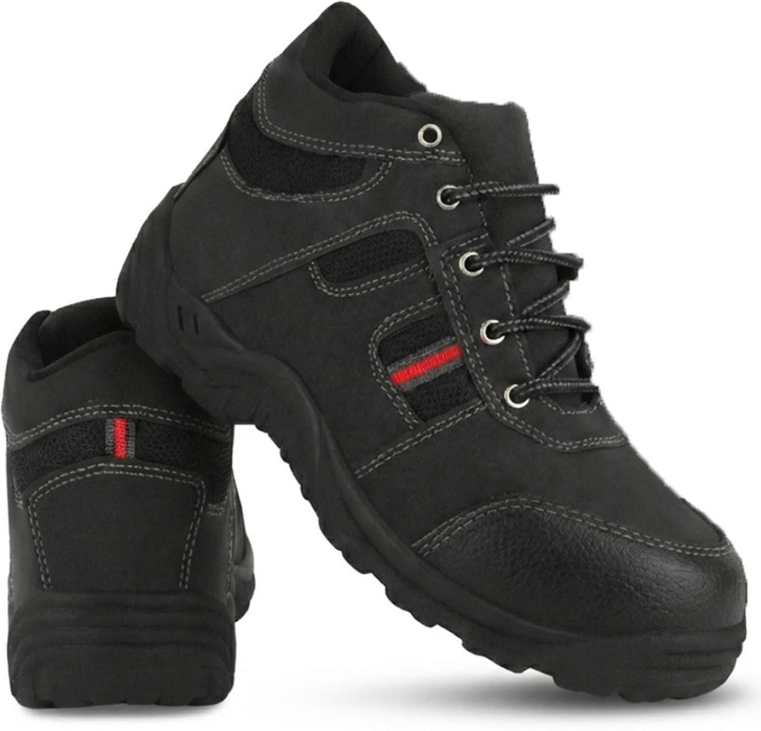 Image of FOOT TRENDS PVC Safety shoes with steel toes for industrial, construction and warehouse use For Men (Black , 8)