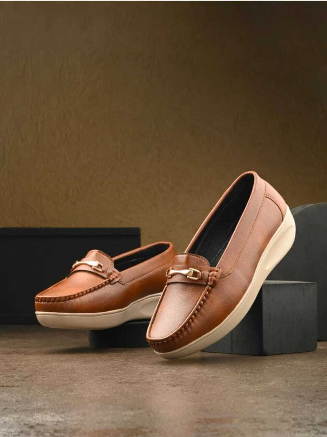Image of Deals4you Women Loafers| Comfortable Casual & Formal Slip-On Flats for Office & Daily Wear Loafers For Women (Tan , 5)