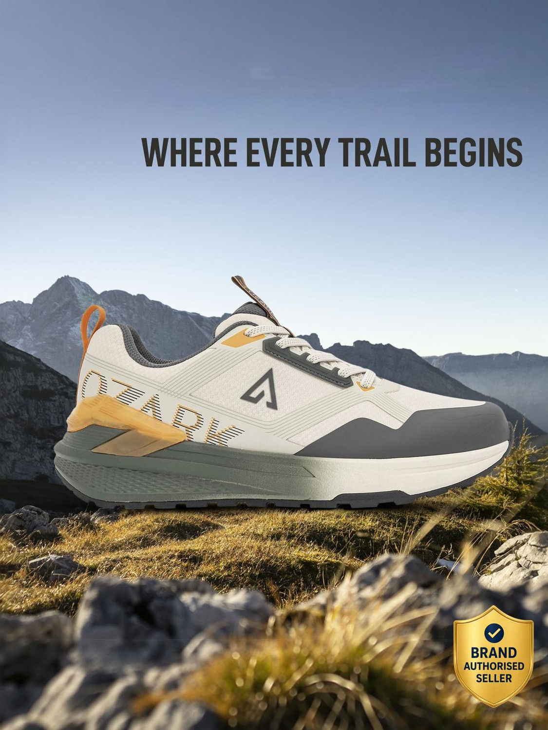 Image of RED TAPE Ozark | Low-Cut Outdoor Hiking & Trekking Shoes For Men (Off White, Grey , 9)