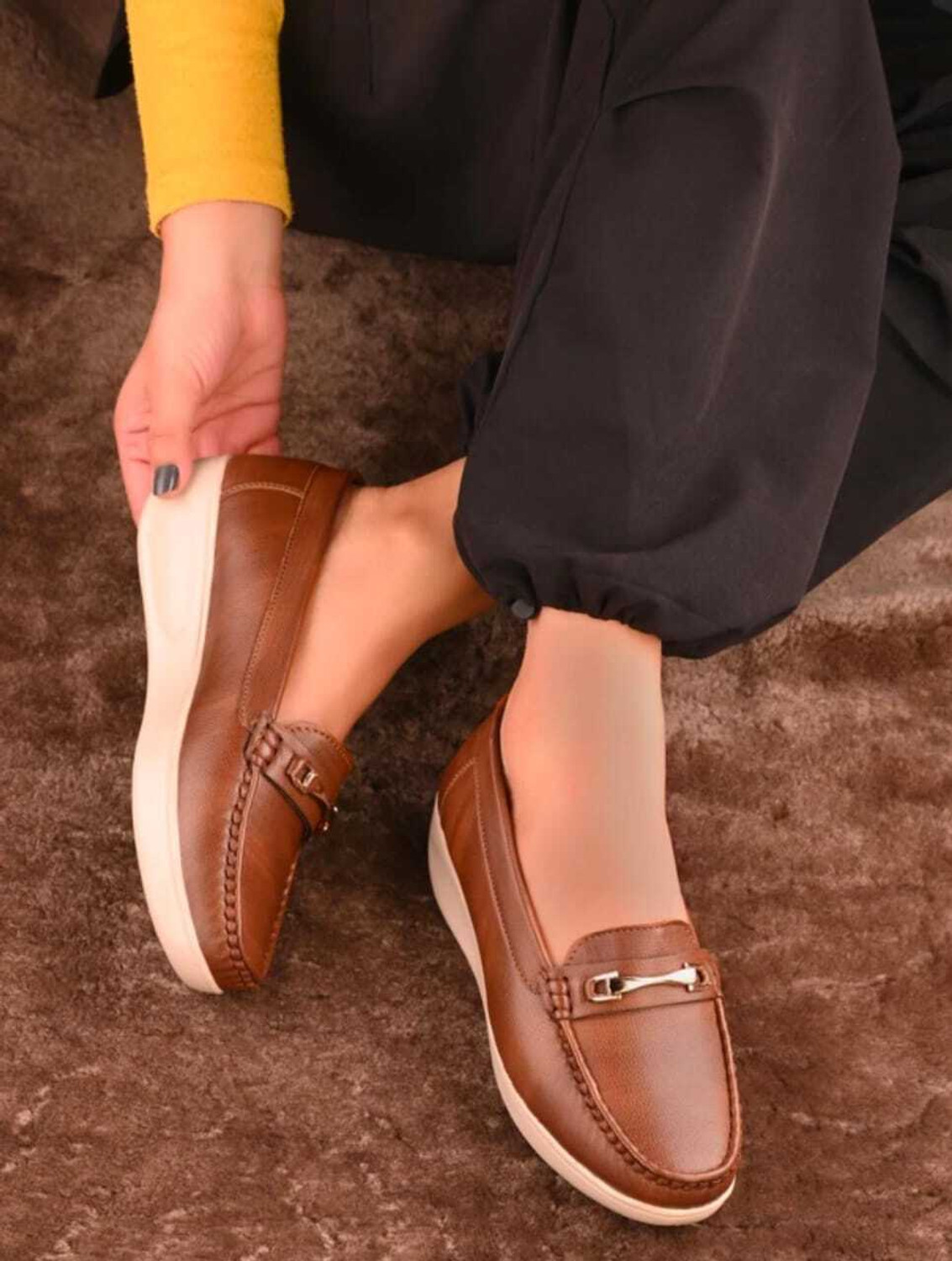 Image of Deals4you Women Loafers| Comfortable Casual & Formal Slip-On Flats for Office & Daily Wear Loafers For Women (Tan , 5)