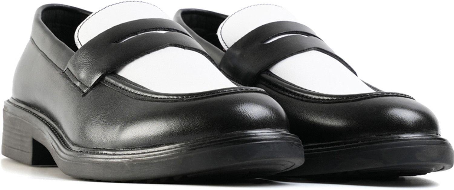 Image of Monkstory Cosmopolitan Contrast Penny Loafers - Black /White Loafers For Men (Black, White , 10)