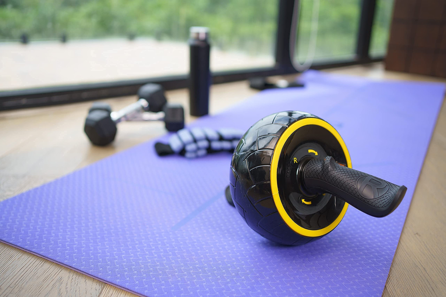 Image of The Cube Anti Skid Ab Roller Wheel | For Abs Workouts At Home with Knee Pad for Men & Women Ab Exerciser (Black, Yellow)